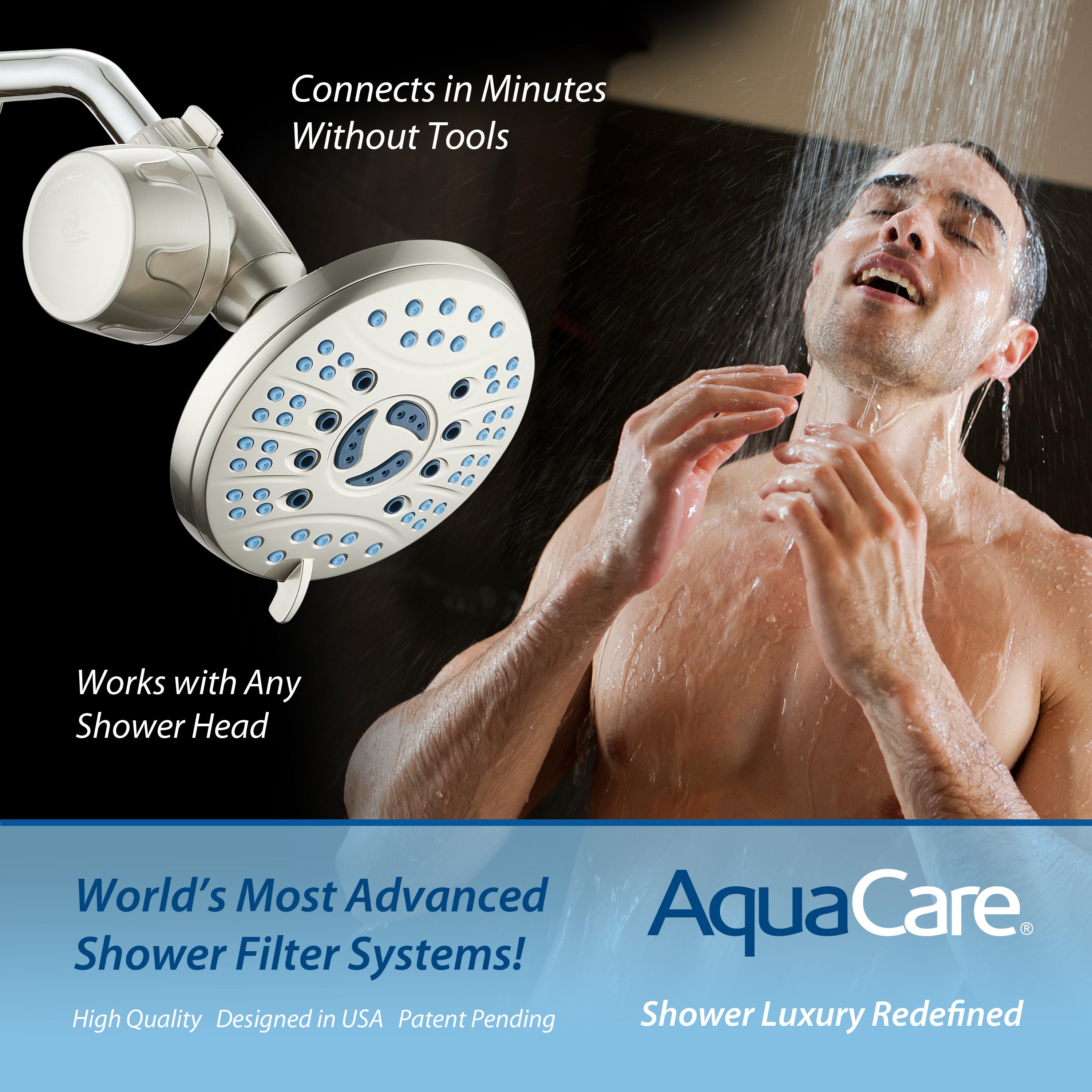 Instant-reload Universal Shower Filter with ON/OFF Filtration Modes & Antimicrobial KDF Cartridge
