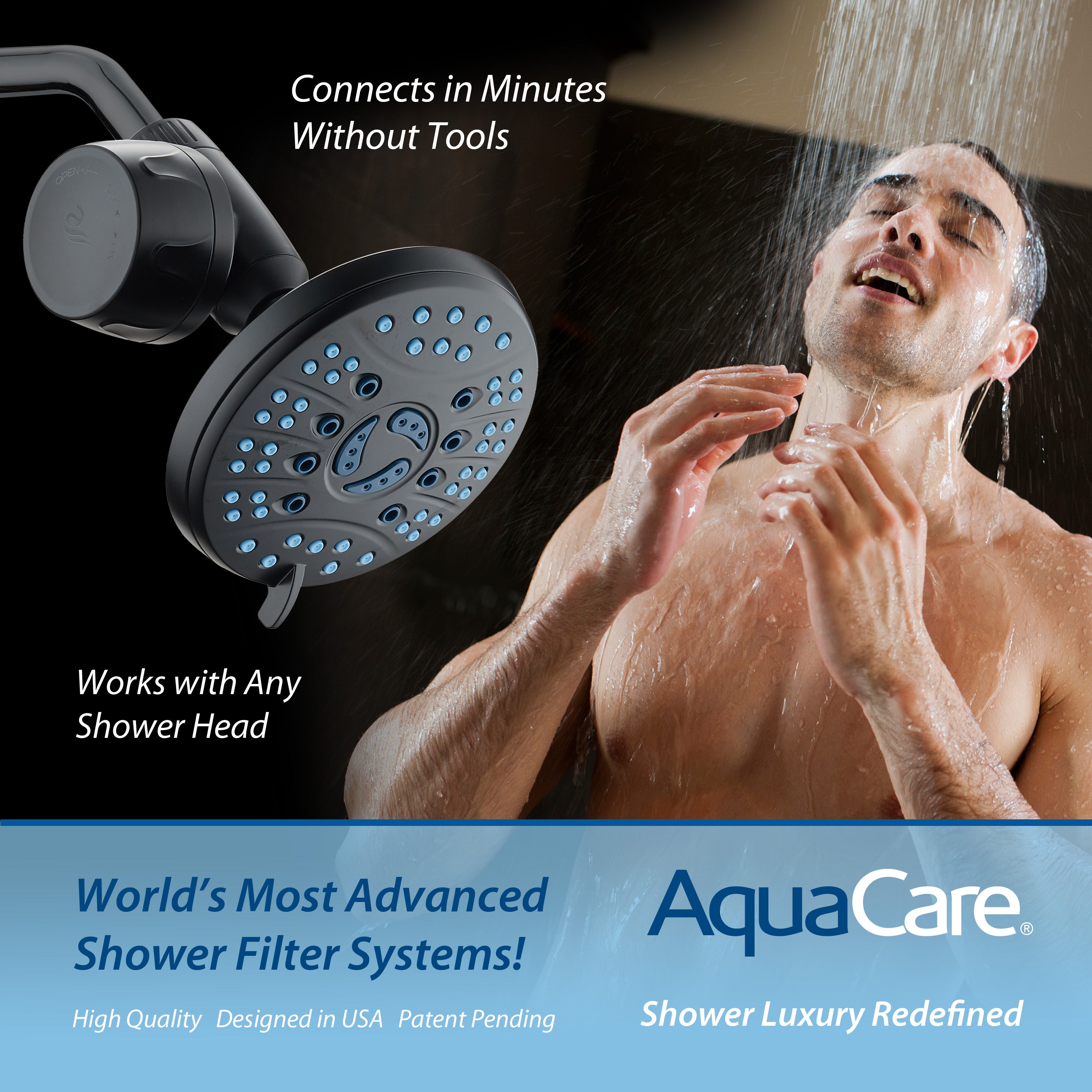 Instant-reload Universal Shower Filter with ON/OFF Filtration Modes & Antimicrobial KDF Cartridge