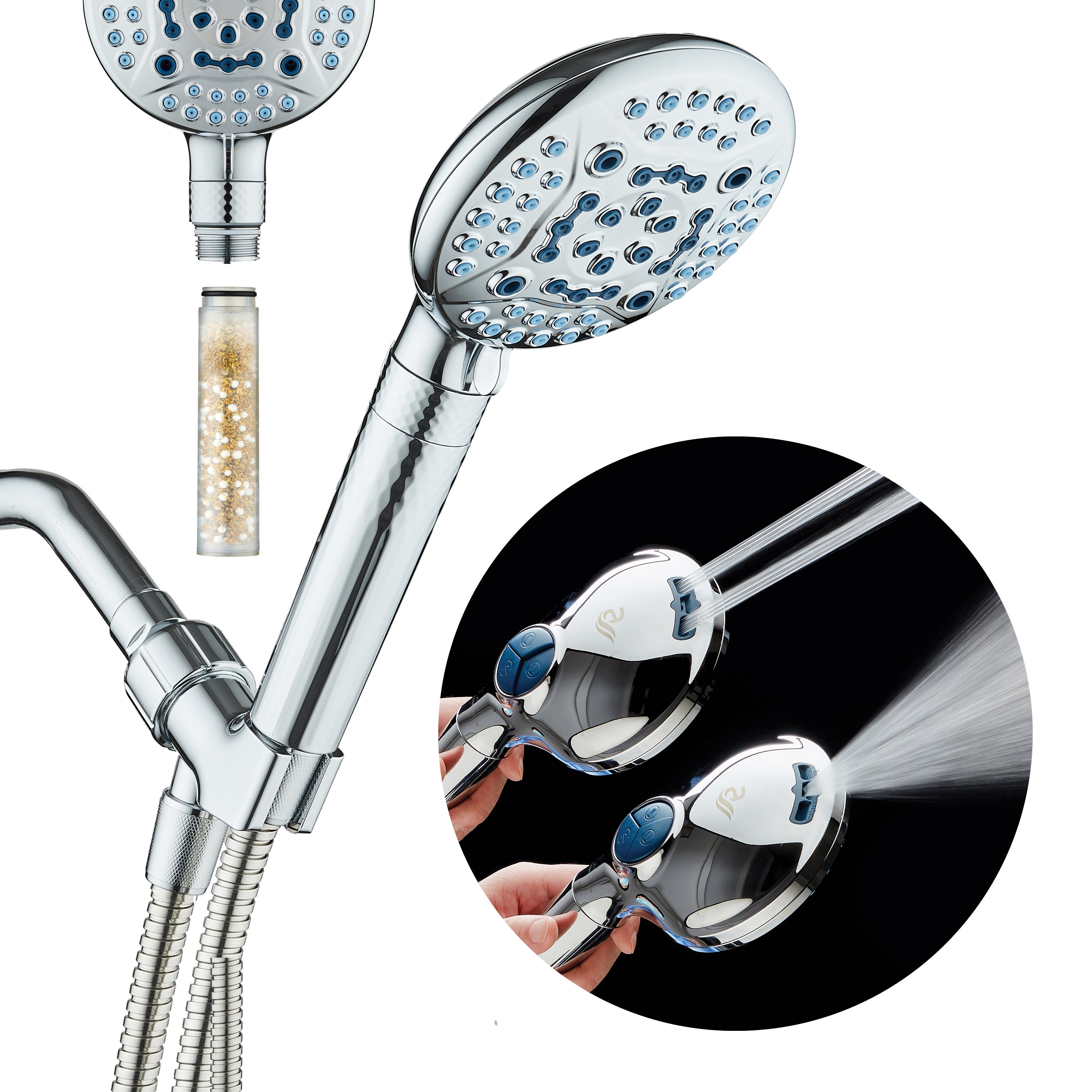 4X Series All-in-One 10-setting Hand Shower with Shower Filter, 2-mode Power Wash & Water Pressure Control