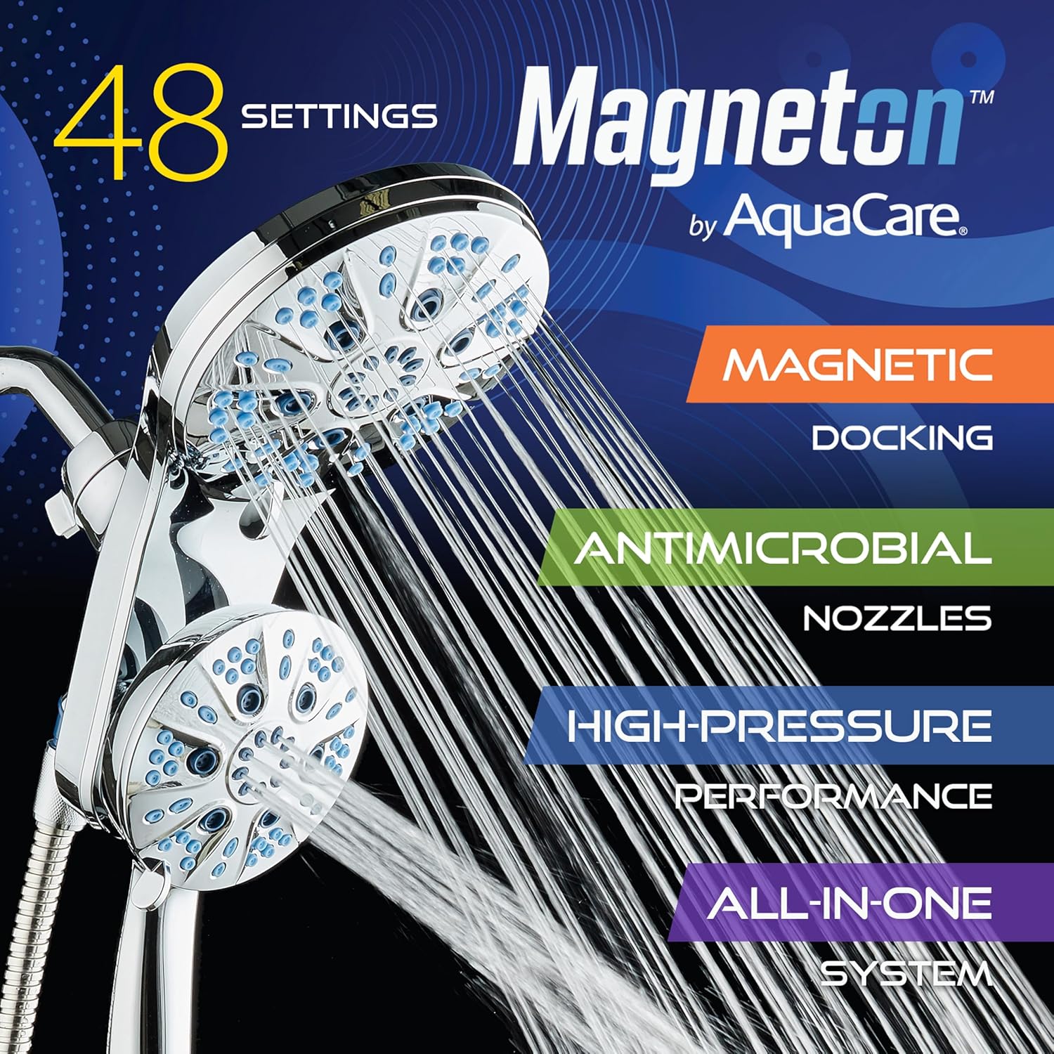 Magneton 48-setting Raised 3-way Rainfall Shower Combo with Magnetic Docking