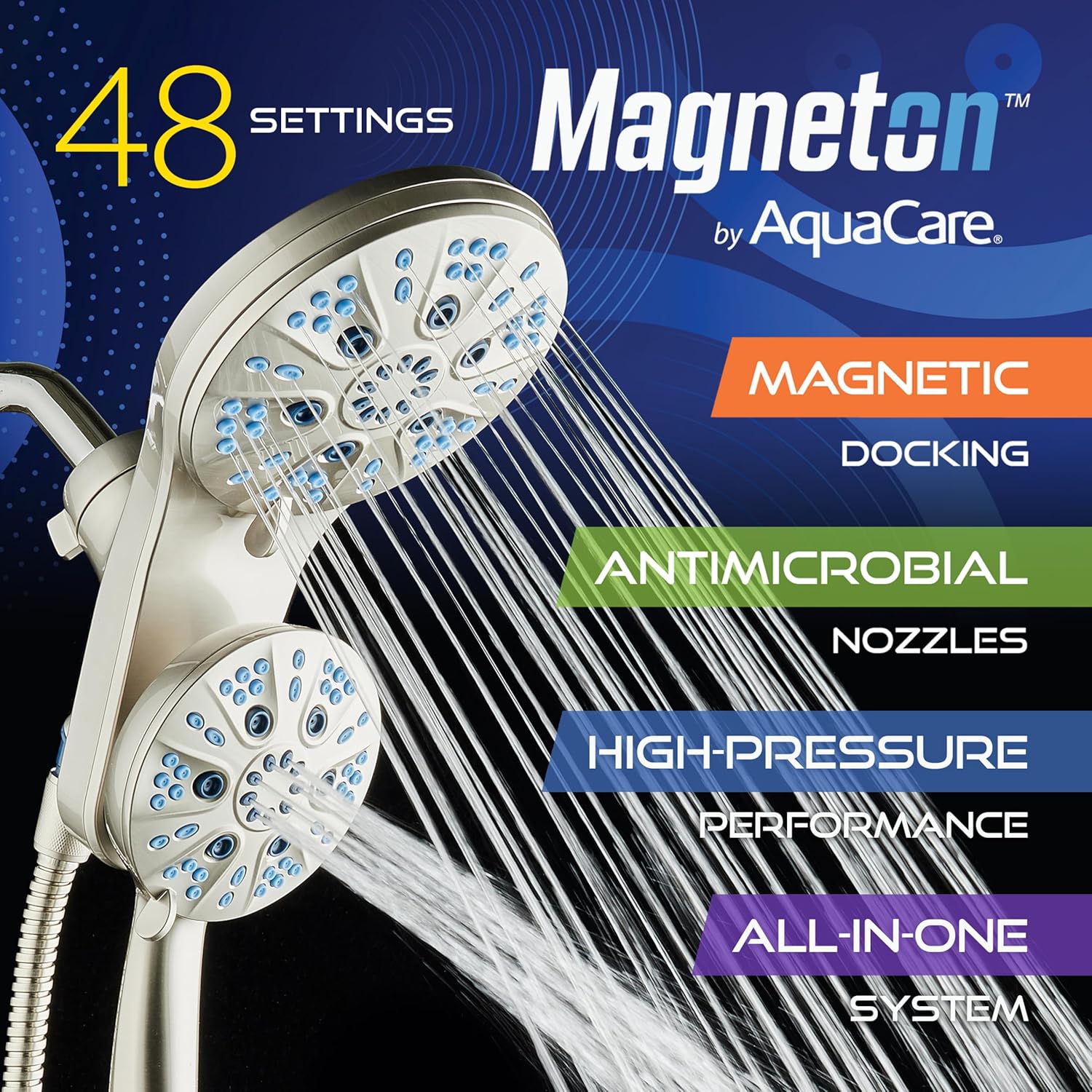 Magneton 48-setting Raised 3-way Rainfall Shower Combo with Magnetic Docking