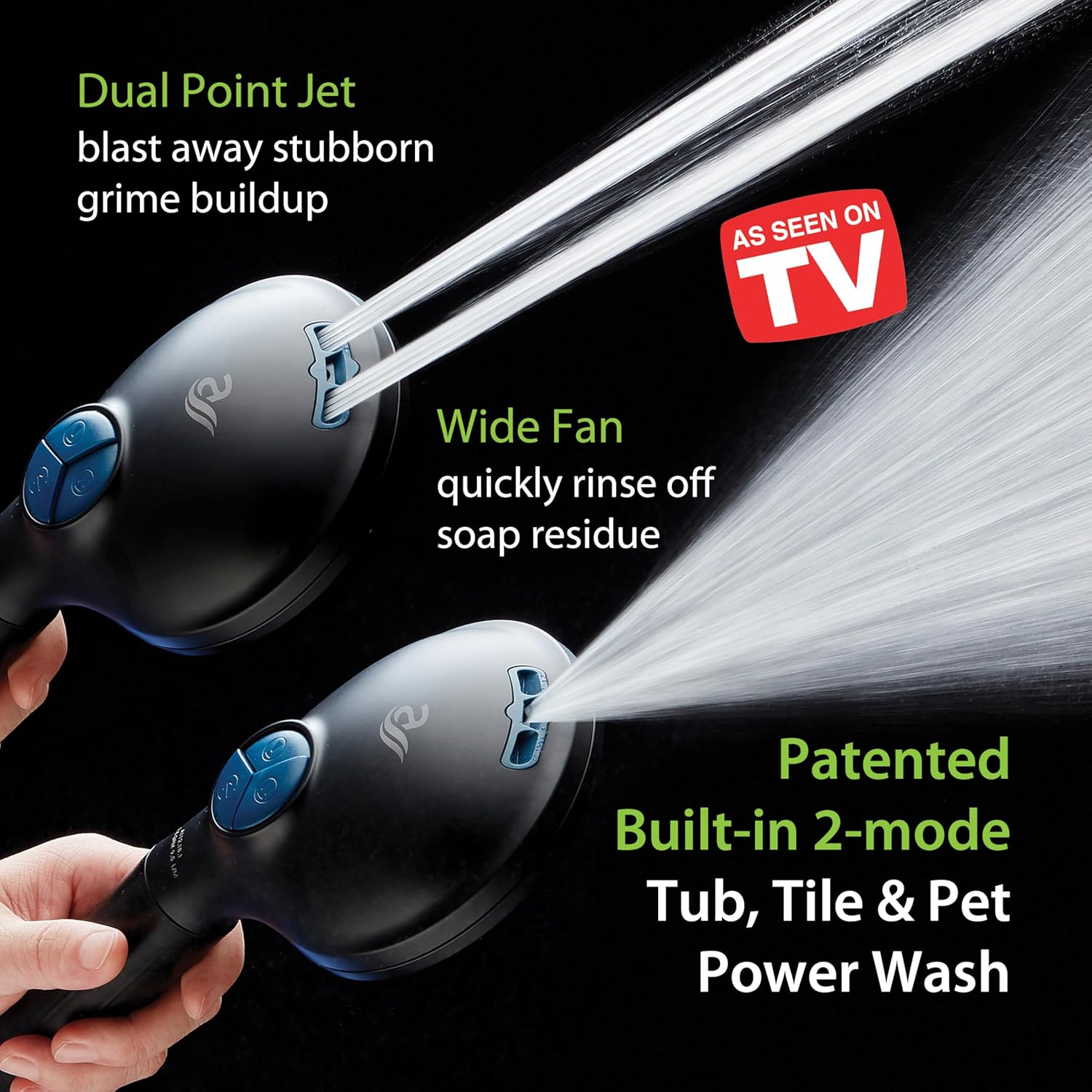 3.0 Series All-in-One 10-setting Hand Shower with Shower Filter, 2-mode Power Wash & Push-button Function Switch