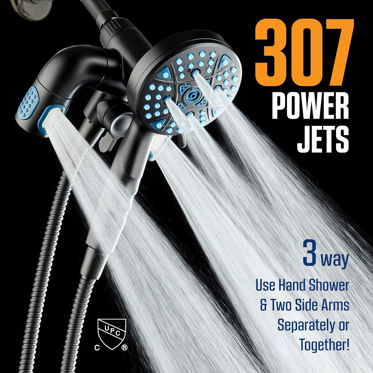 Polaris 208-setting 3-way Shower Combo with Adjustable Hydro Arms & Magnetic Docking