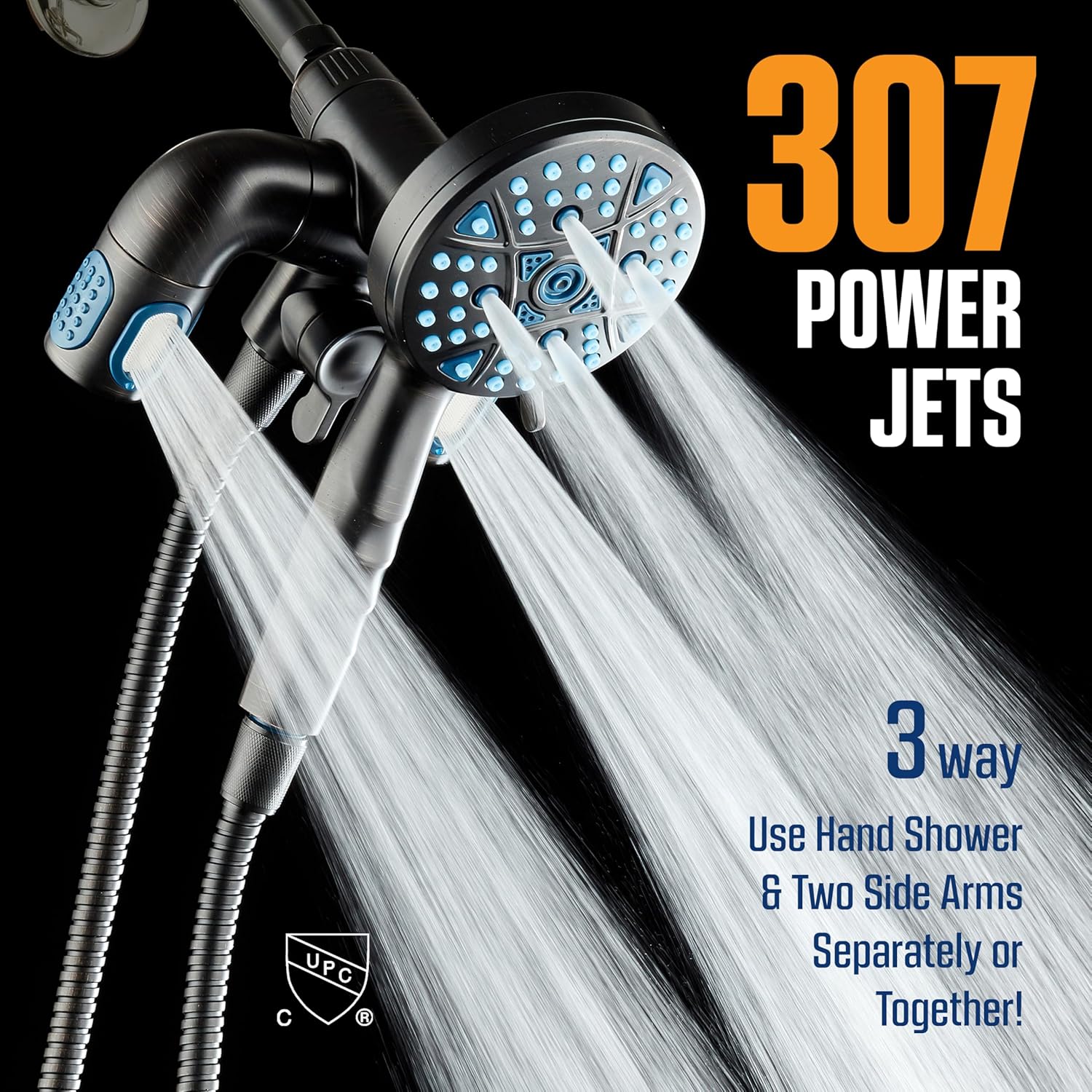 Polaris 208-setting 3-way Shower Combo with Adjustable Hydro Arms & Magnetic Docking