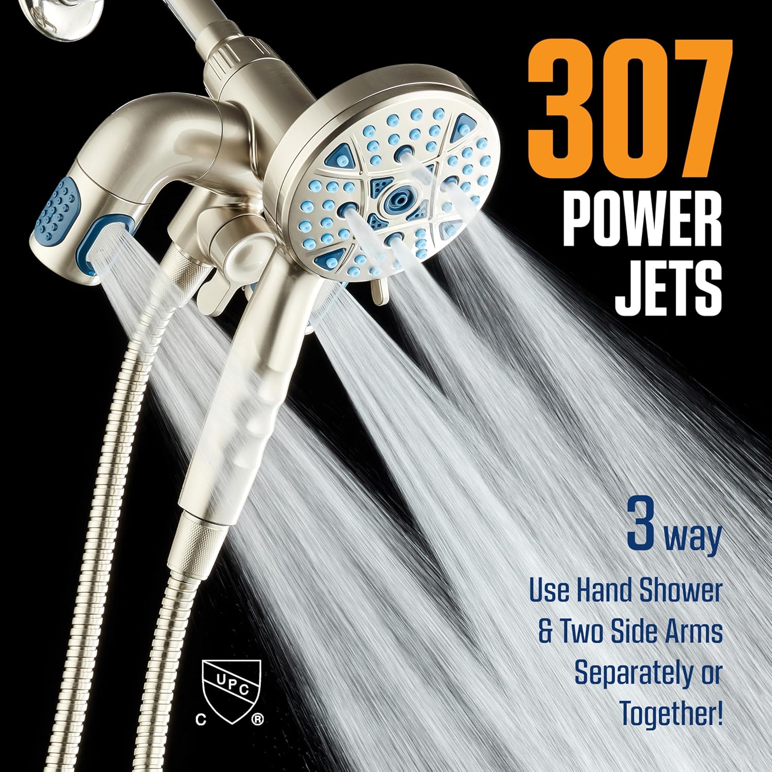 Polaris 208-setting 3-way Shower Combo with Adjustable Hydro Arms & Magnetic Docking