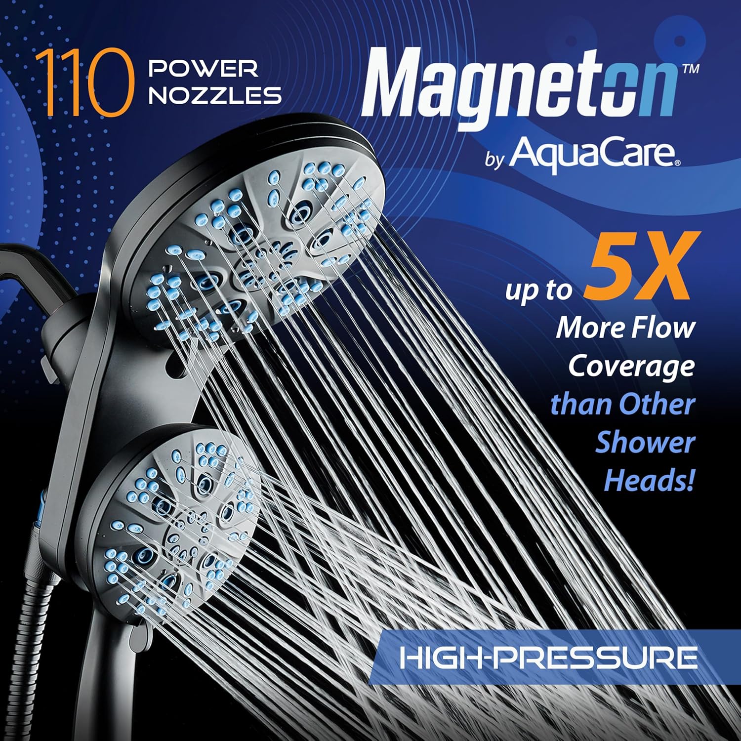 Magneton 48-setting Raised 3-way Rainfall Shower Combo with Magnetic Docking