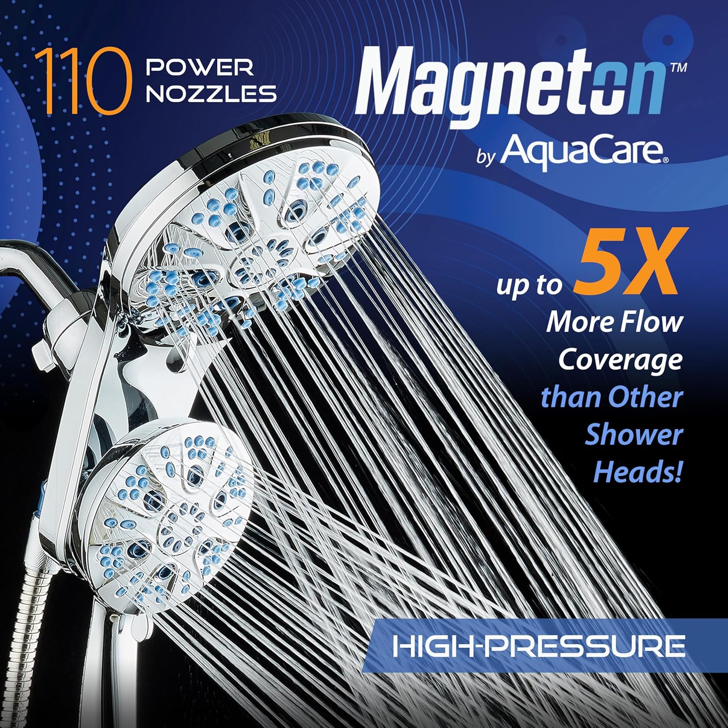 Magneton 48-setting Raised 3-way Rainfall Shower Combo with Magnetic Docking