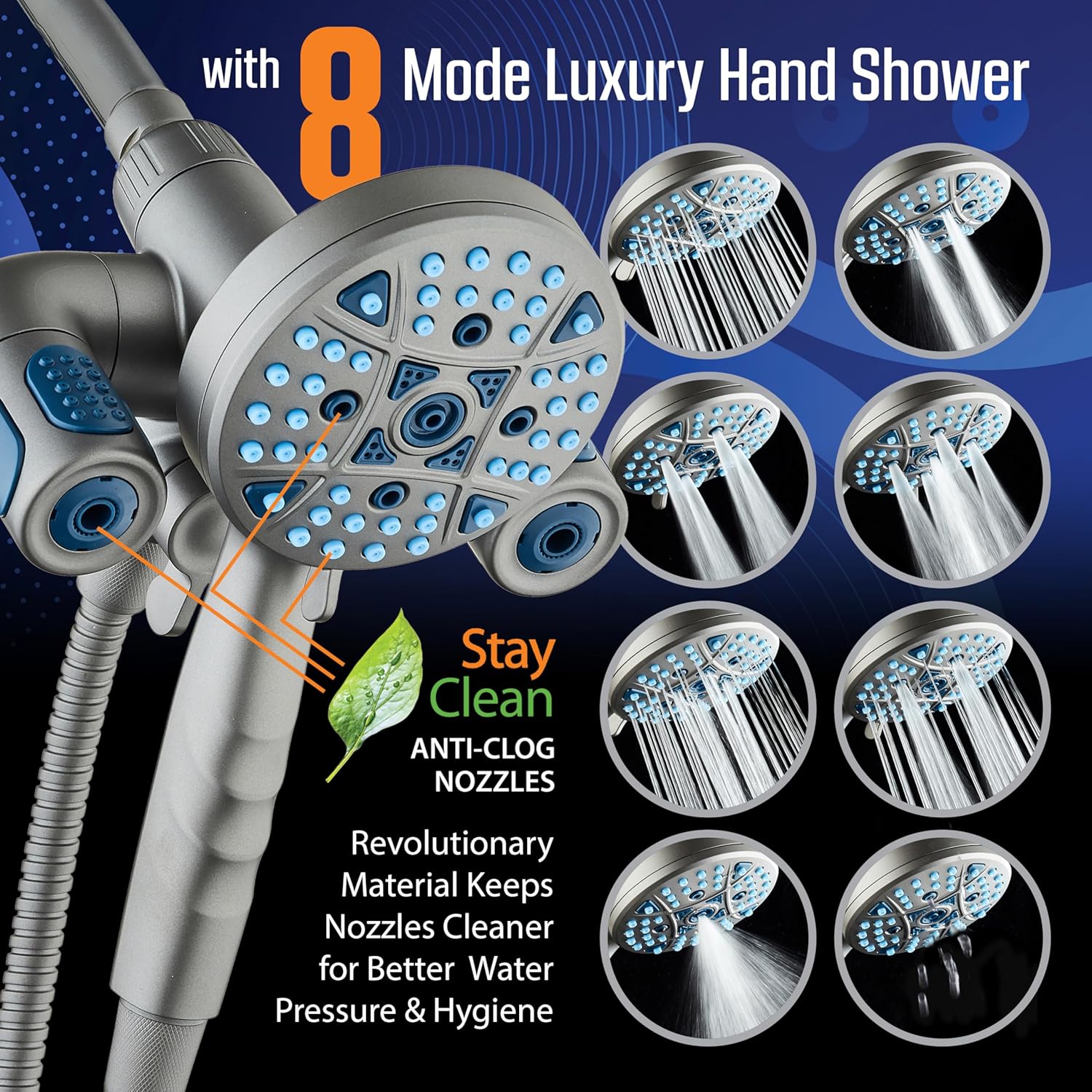 Polaris 208-setting 3-way Shower Combo with Adjustable Hydro Arms & Magnetic Docking