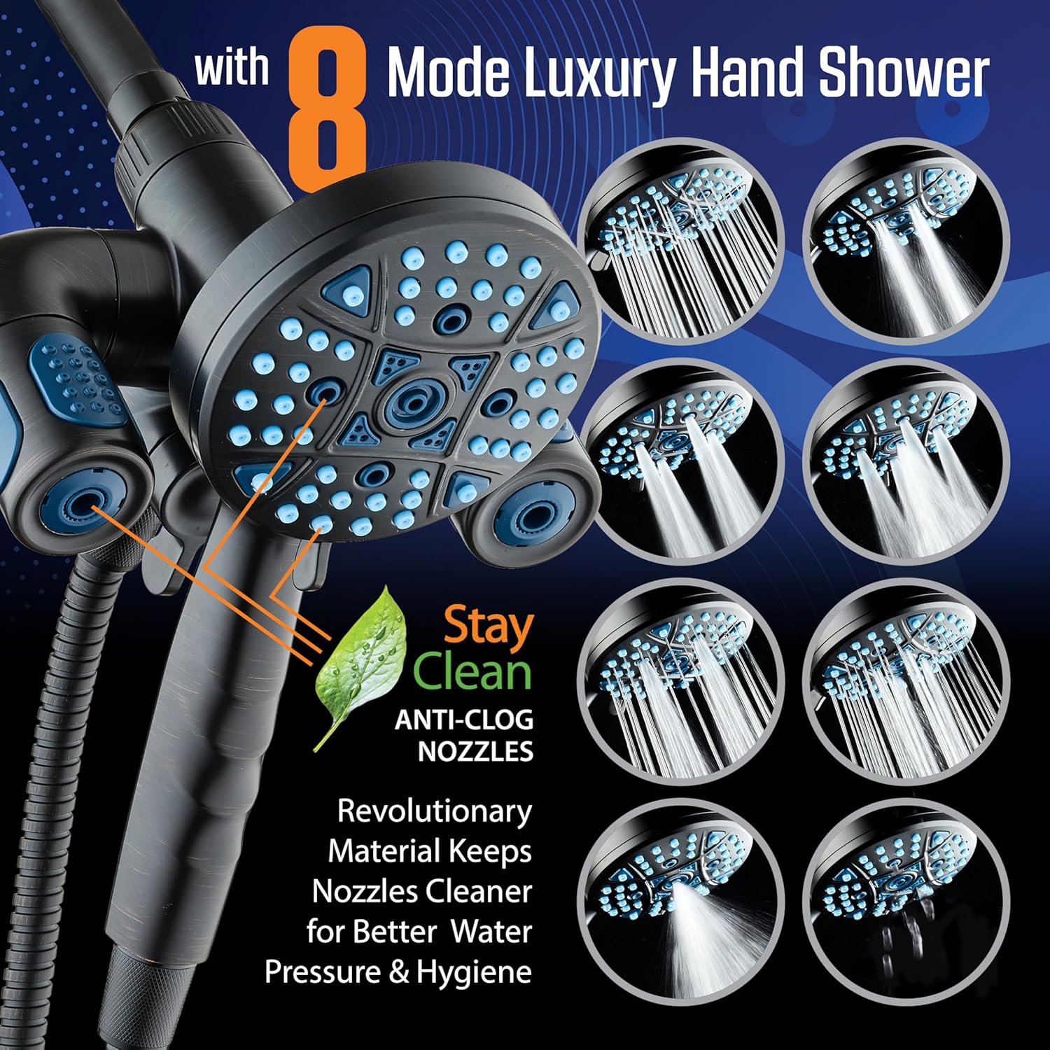 Polaris 208-setting 3-way Shower Combo with Adjustable Hydro Arms & Magnetic Docking