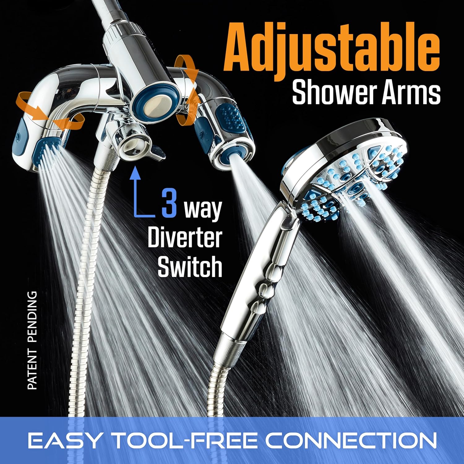 Polaris 208-setting 3-way Shower Combo with Adjustable Hydro Arms & Magnetic Docking