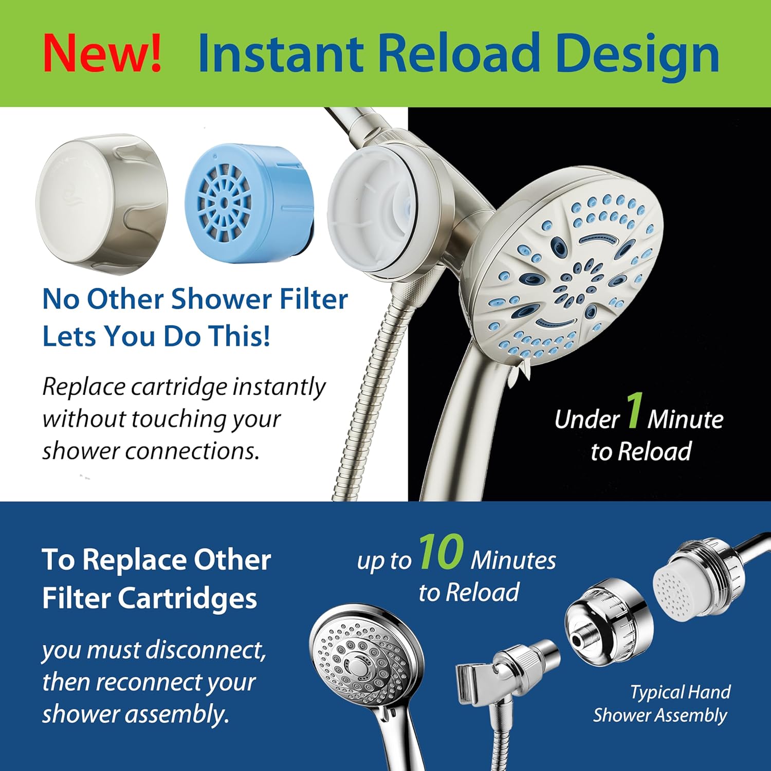 Magneton® 8-setting 5" Face Hand Shower with Magnetic Docking & Built-in Shower Filter