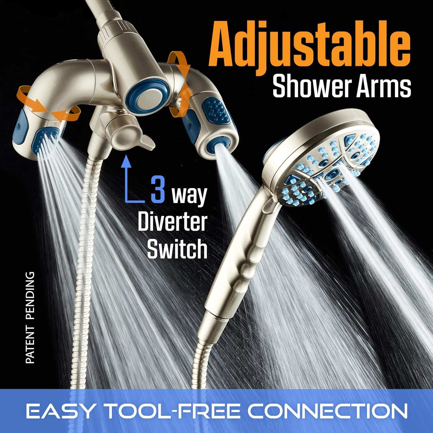 Polaris 208-setting 3-way Shower Combo with Adjustable Hydro Arms & Magnetic Docking