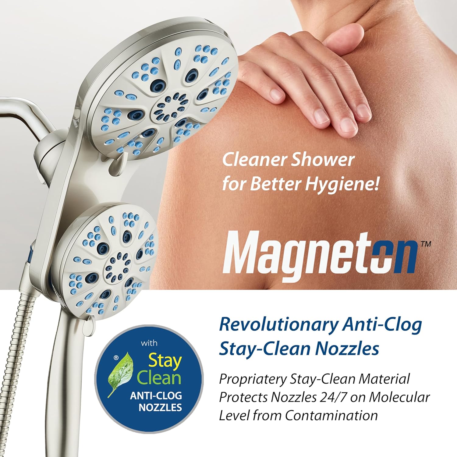 Magneton 48-setting Raised 3-way Rainfall Shower Combo with Magnetic Docking