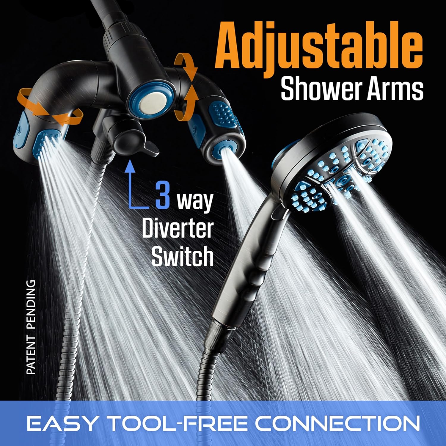 Polaris 208-setting 3-way Shower Combo with Adjustable Hydro Arms & Magnetic Docking