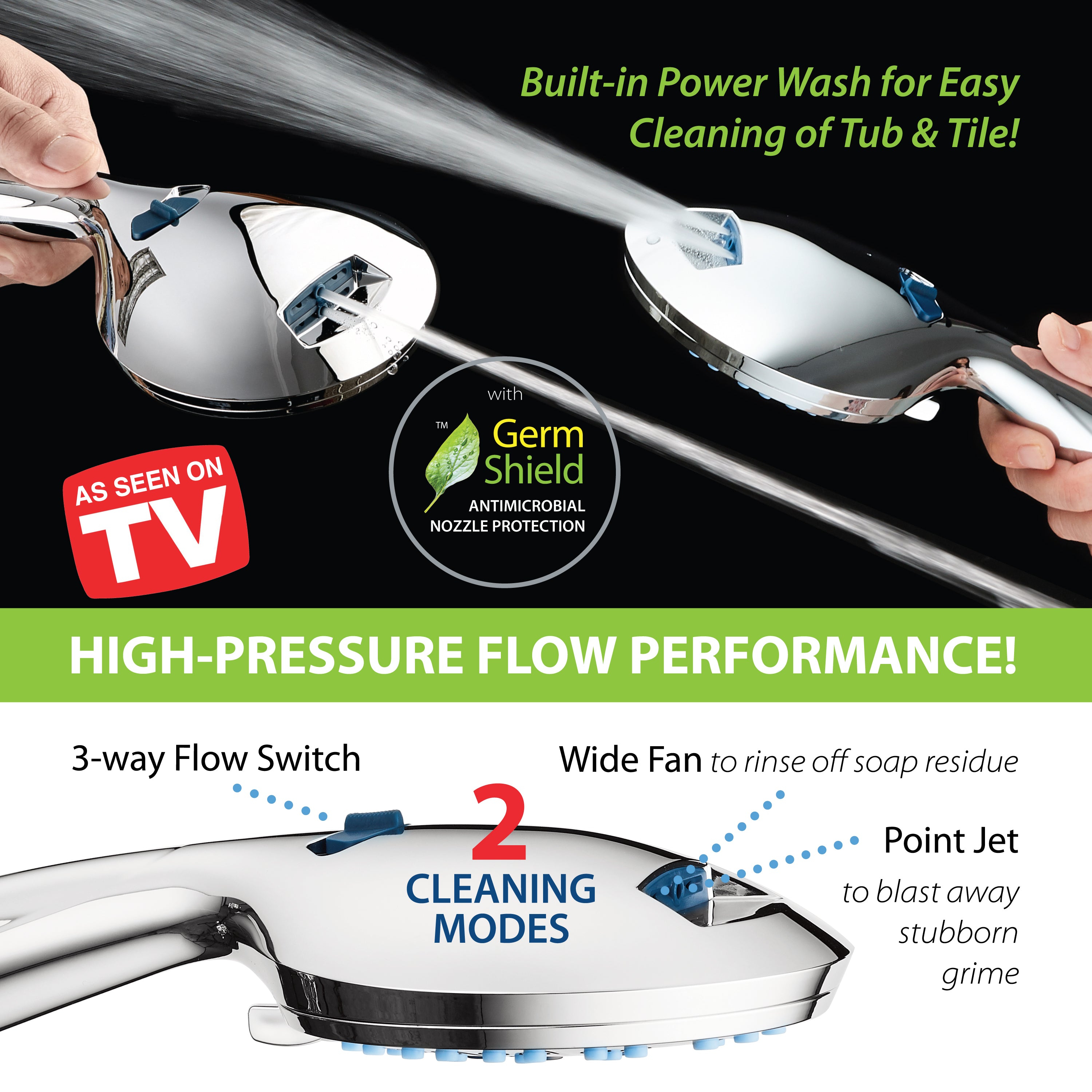 50-setting 3-way Twin Shower Combo with 2-mode Power Wash & Bonus Wall Bracket