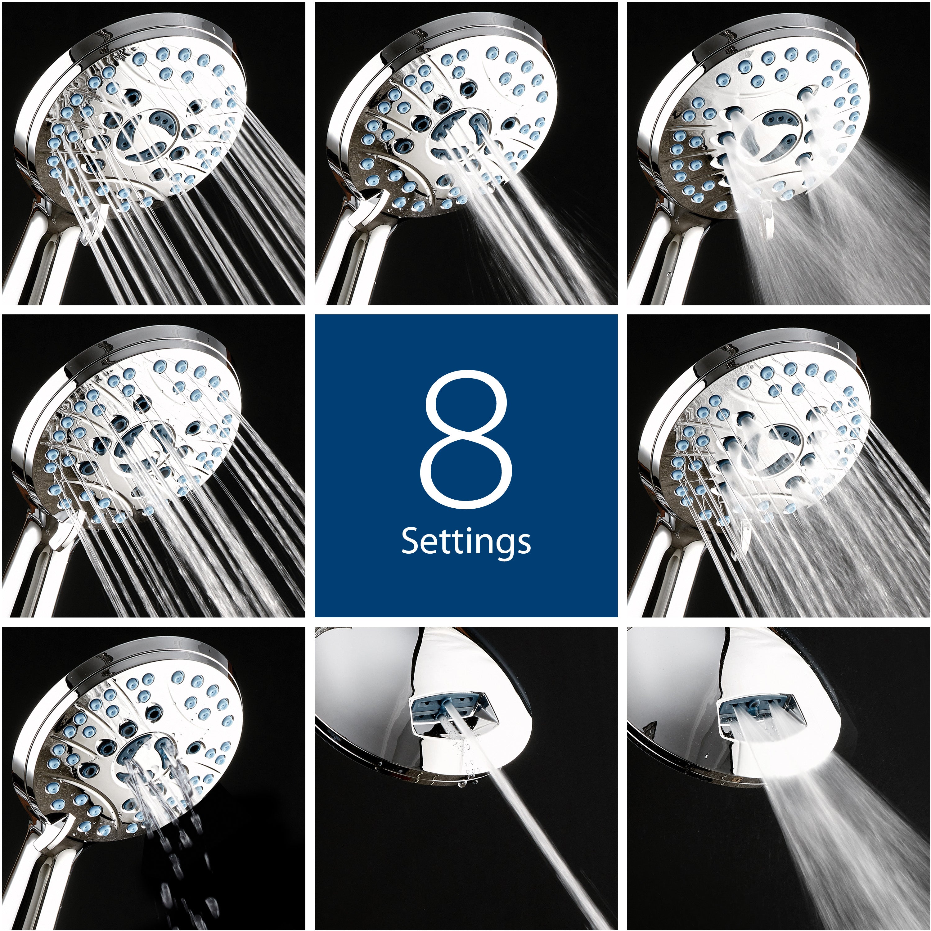 High-pressure 8-setting Hand Shower with Patented 2-mode Power Wash & Bonus Wall Bracket