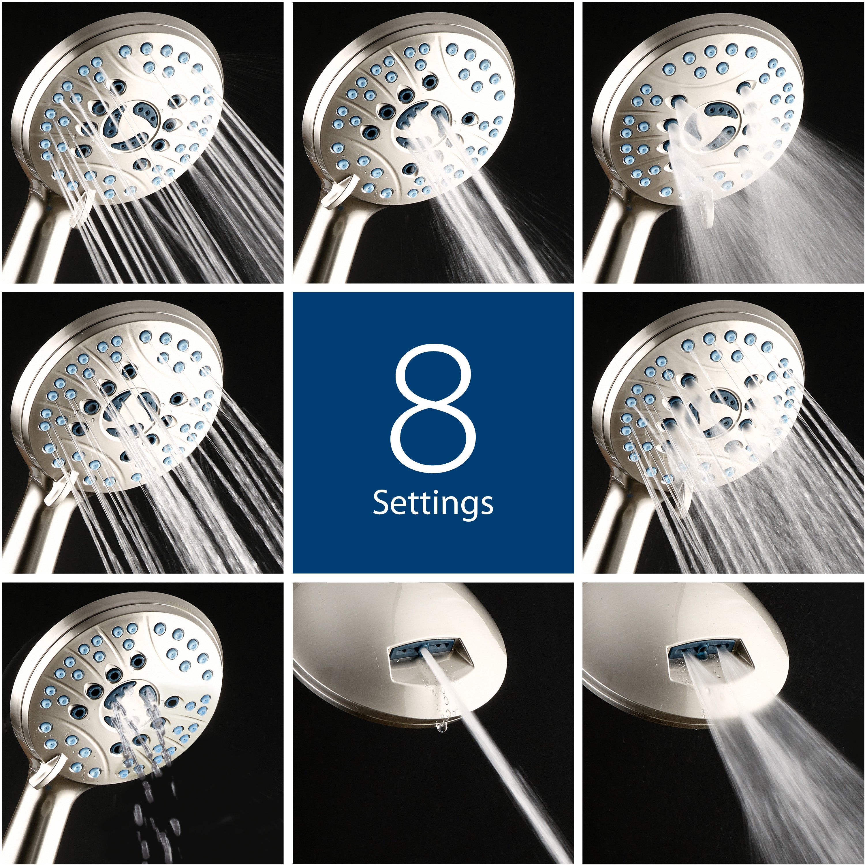 High-pressure 8-setting Hand Shower with Patented 2-mode Power Wash & Bonus Wall Bracket