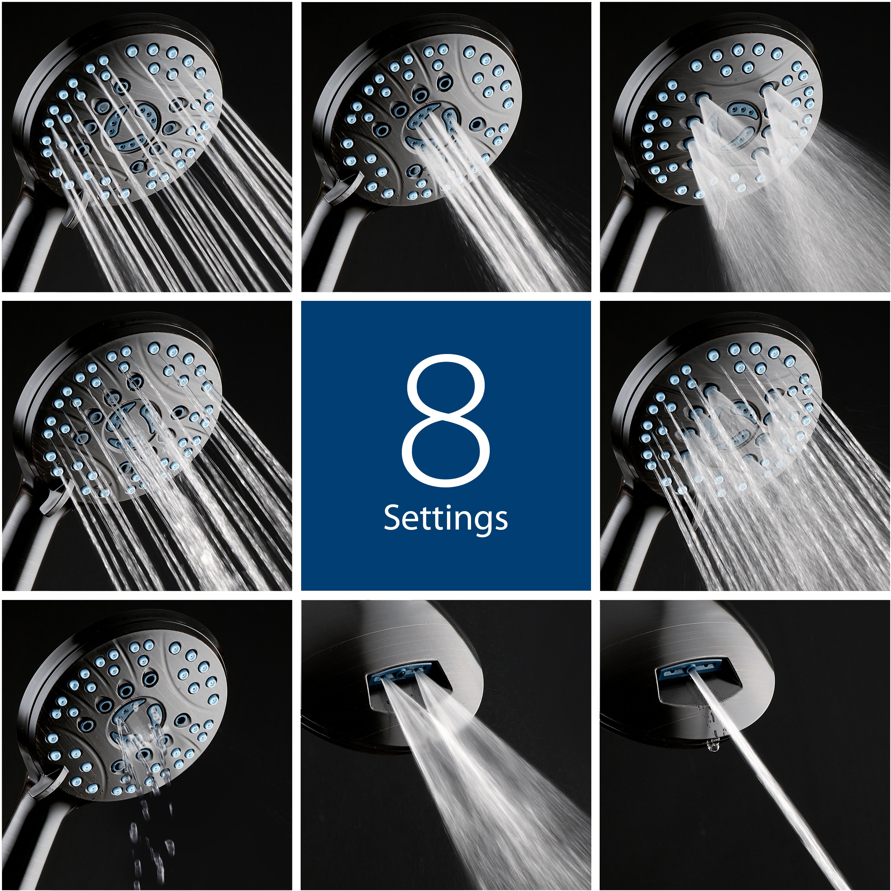 High-pressure 8-setting Hand Shower with Patented 2-mode Power Wash & Bonus Wall Bracket