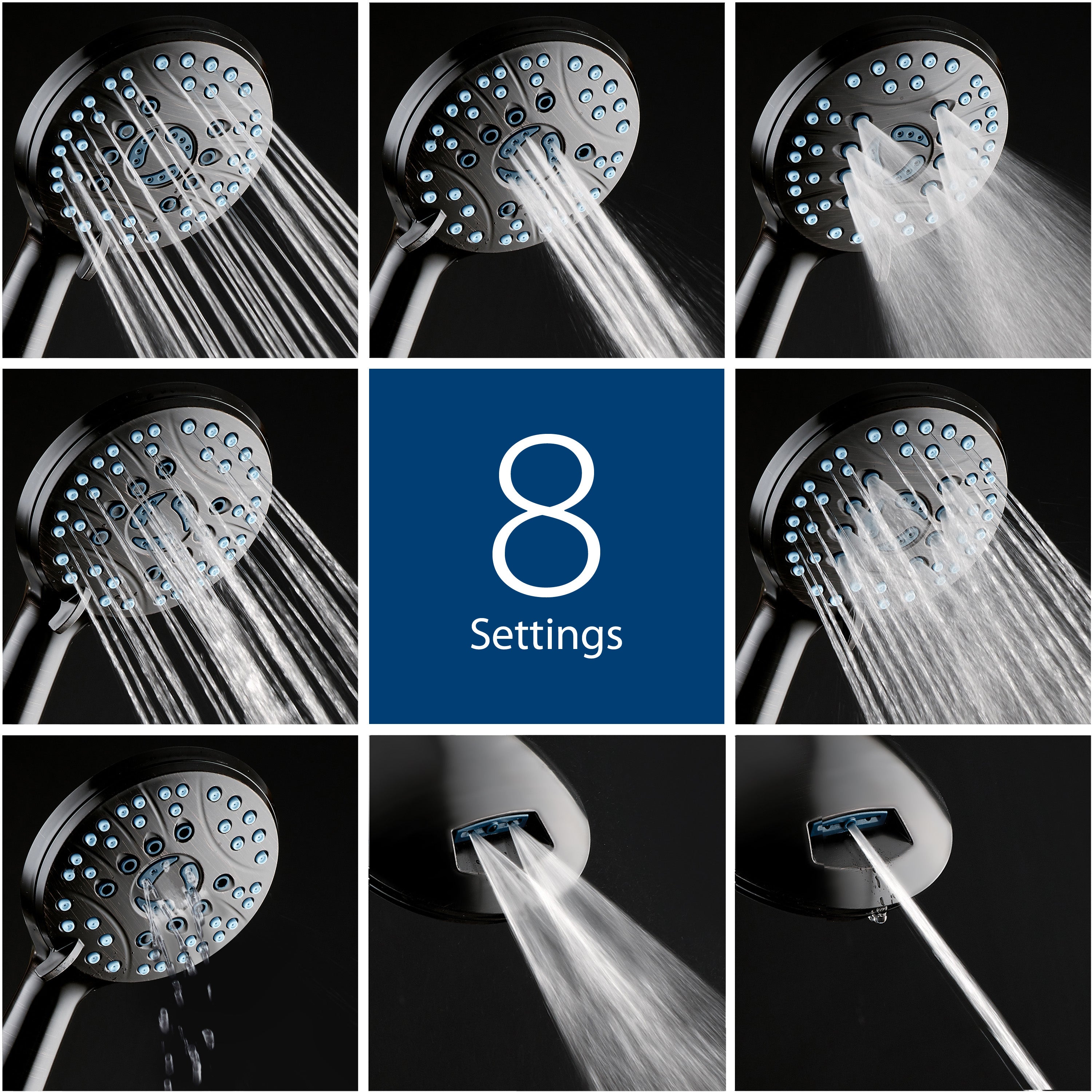 High-pressure 8-setting Hand Shower with Patented 2-mode Power Wash & Bonus Wall Bracket