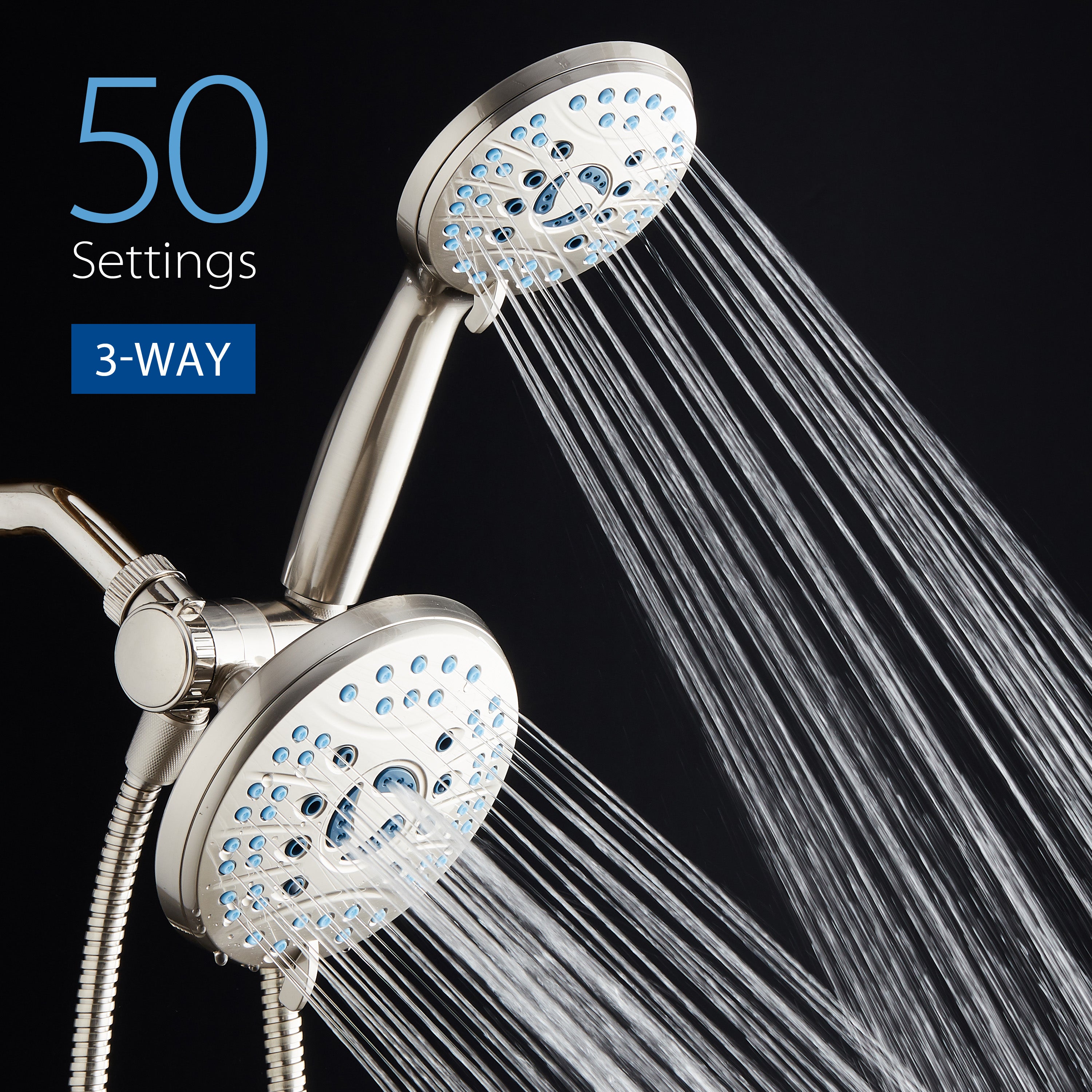 High-pressure 50-setting 3-way Rain Shower Combo with Patented 2-mode Power Wash & Bonus Wall Bracket