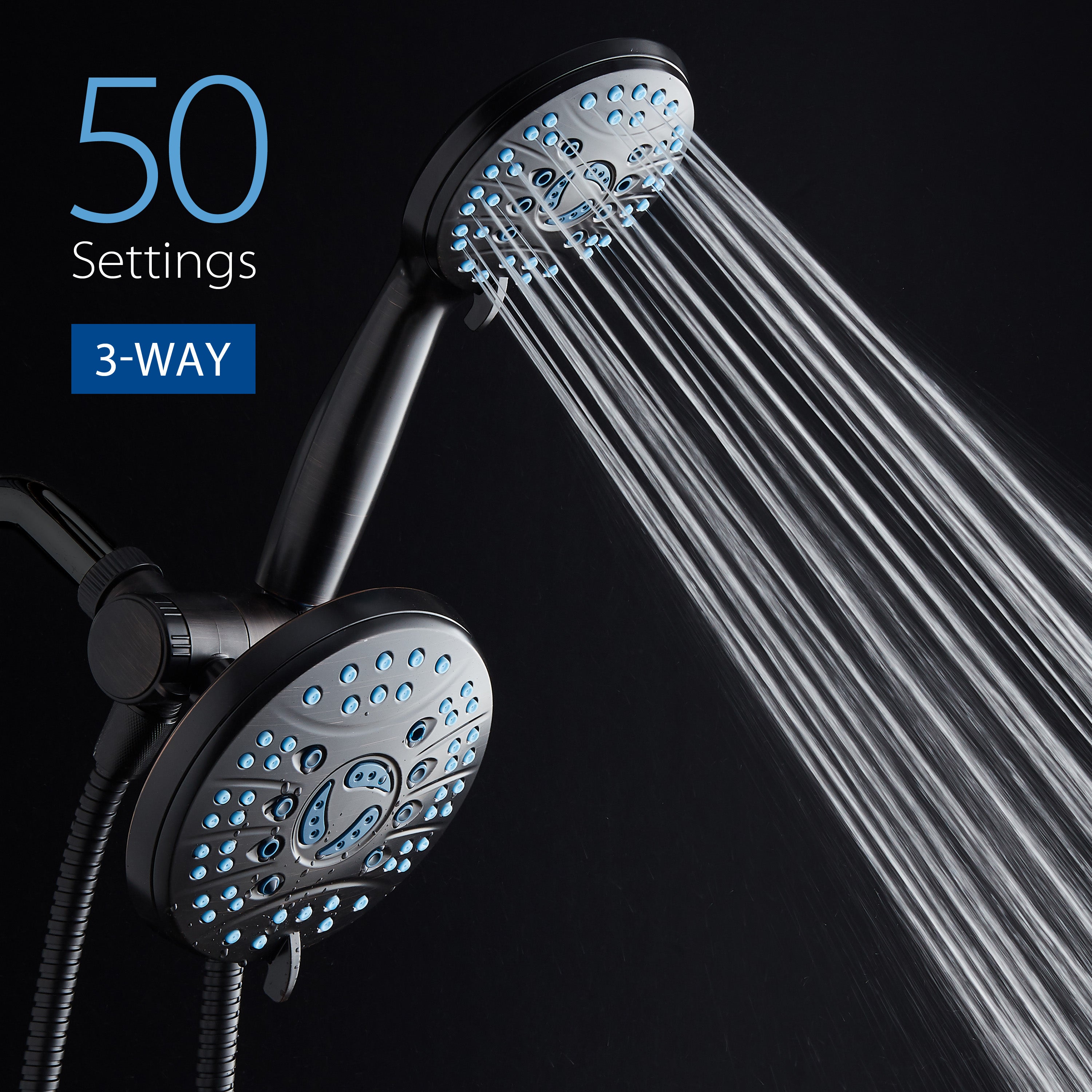 High-pressure 50-setting 3-way Rain Shower Combo with Patented 2-mode Power Wash & Bonus Wall Bracket