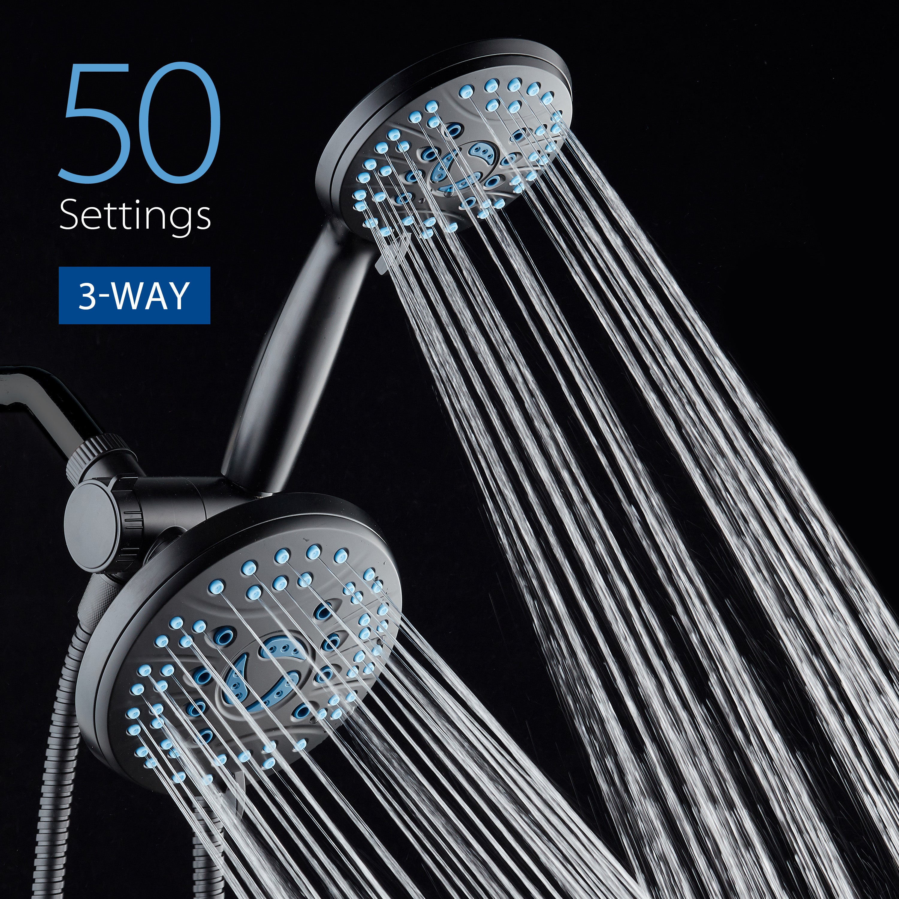High-pressure 50-setting 3-way Rain Shower Combo with Patented 2-mode Power Wash & Bonus Wall Bracket