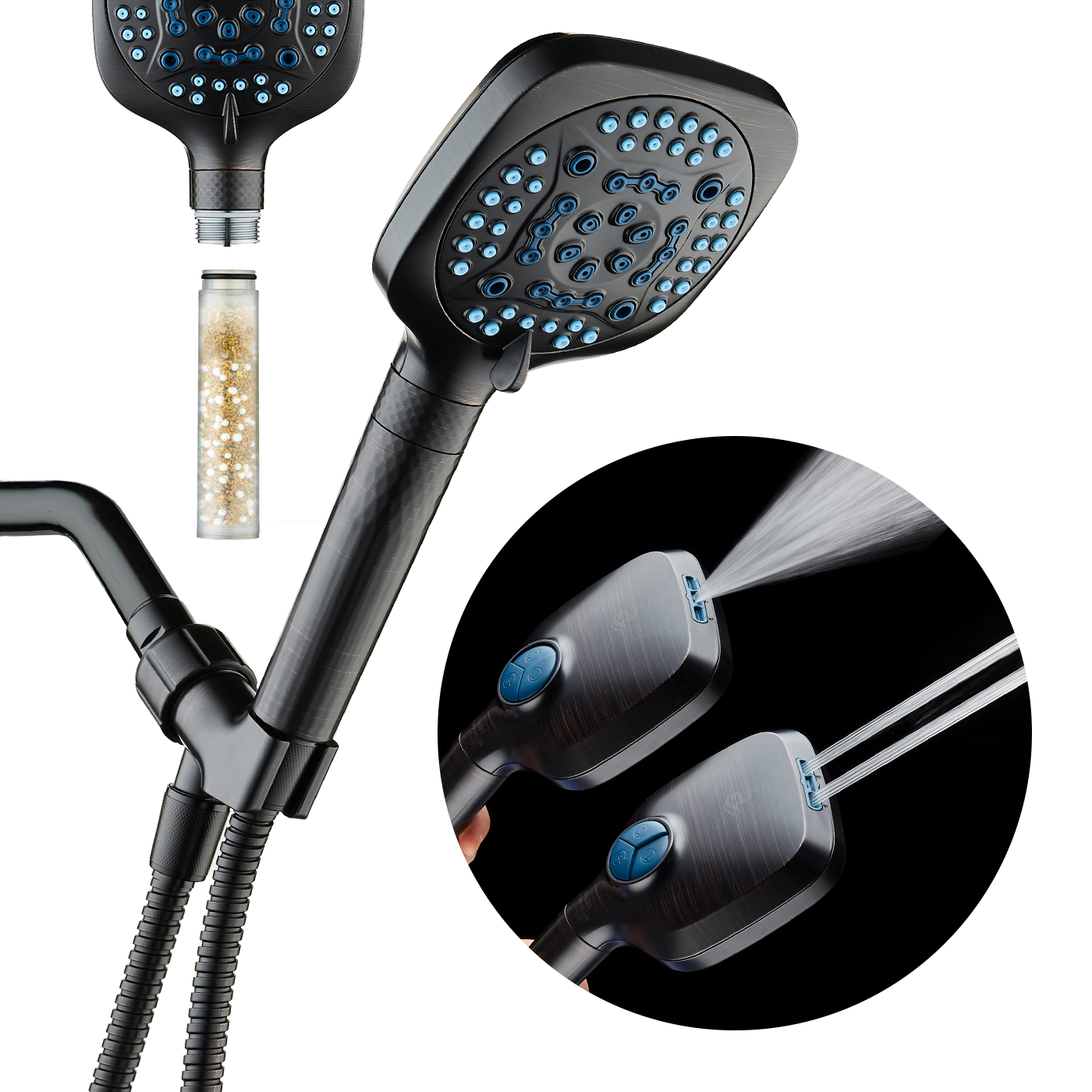 4X Series All-in-One 10-setting Hand Shower with Shower Filter, 2-mode Power Wash & Water Pressure Control