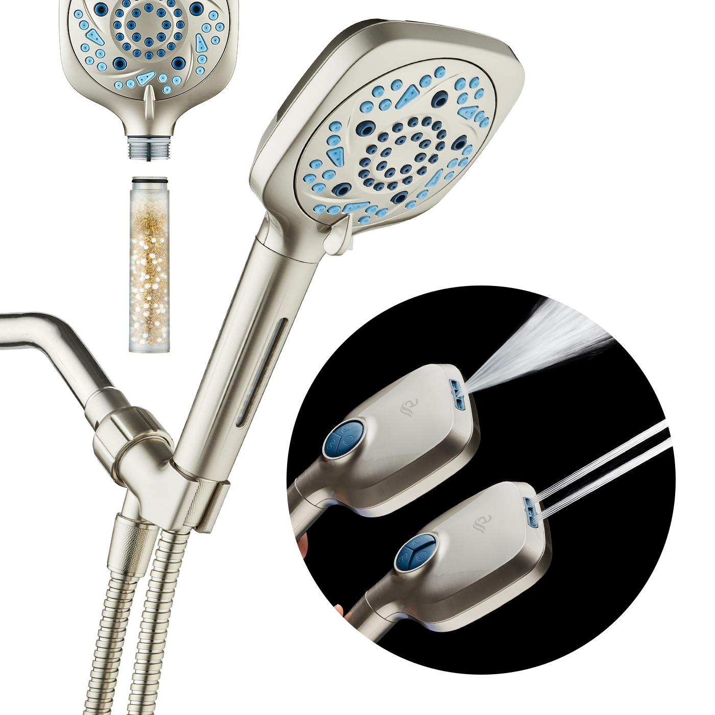 3.0 Series All-in-One 10-setting Hand Shower with Shower Filter, 2-mode Power Wash & Push-button Function Switch