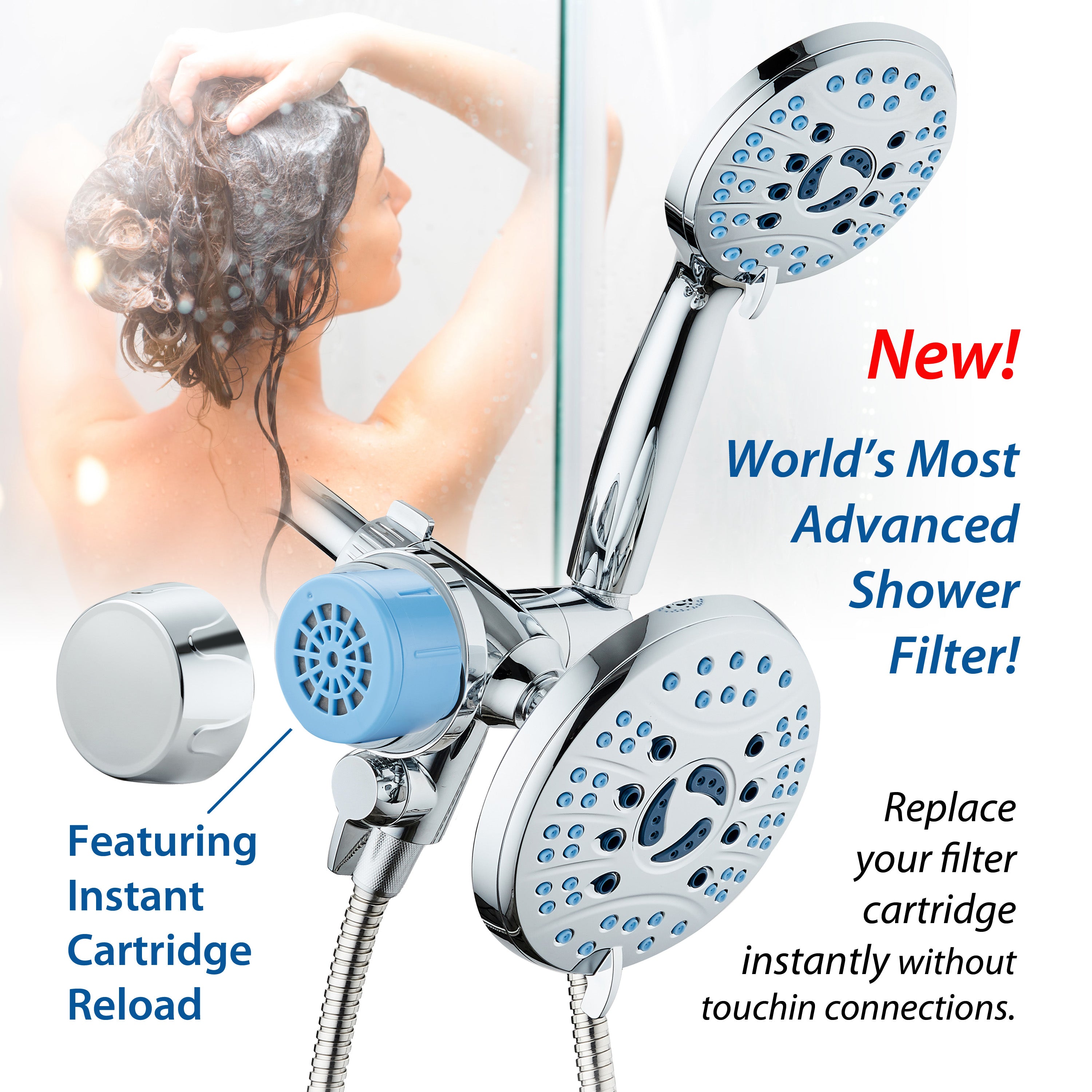 Integrated Shower Filter for Combos with Water Diverter & Antimicrobial KDF Cartridge