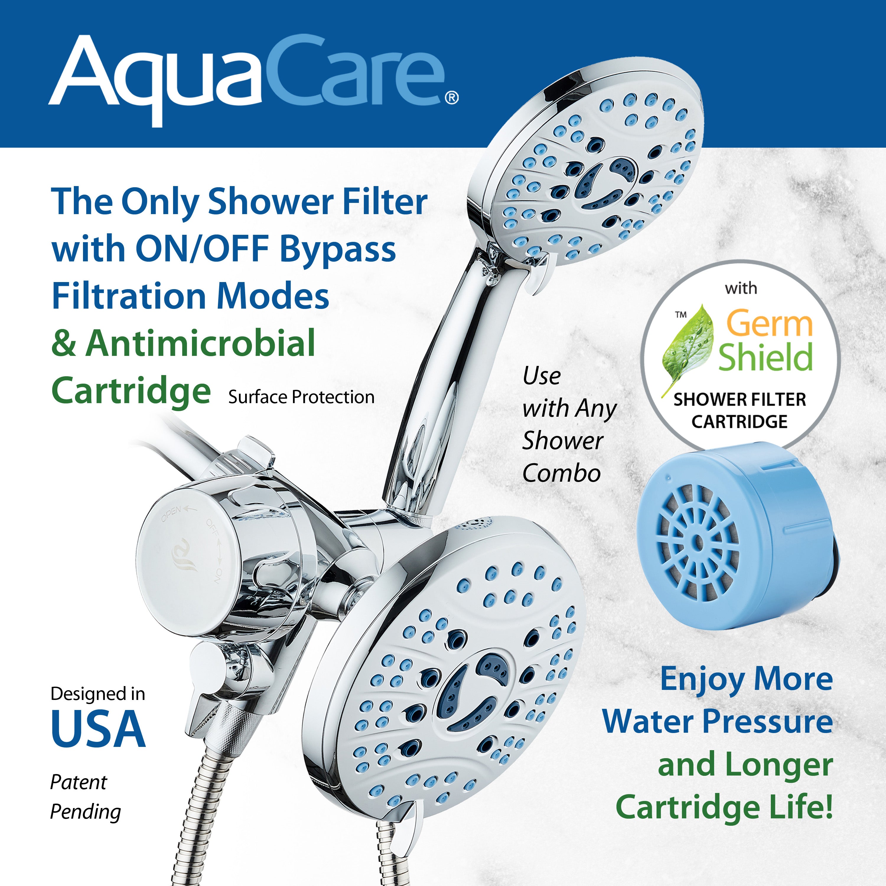 Integrated Shower Filter for Combos with Water Diverter & Antimicrobial KDF Cartridge