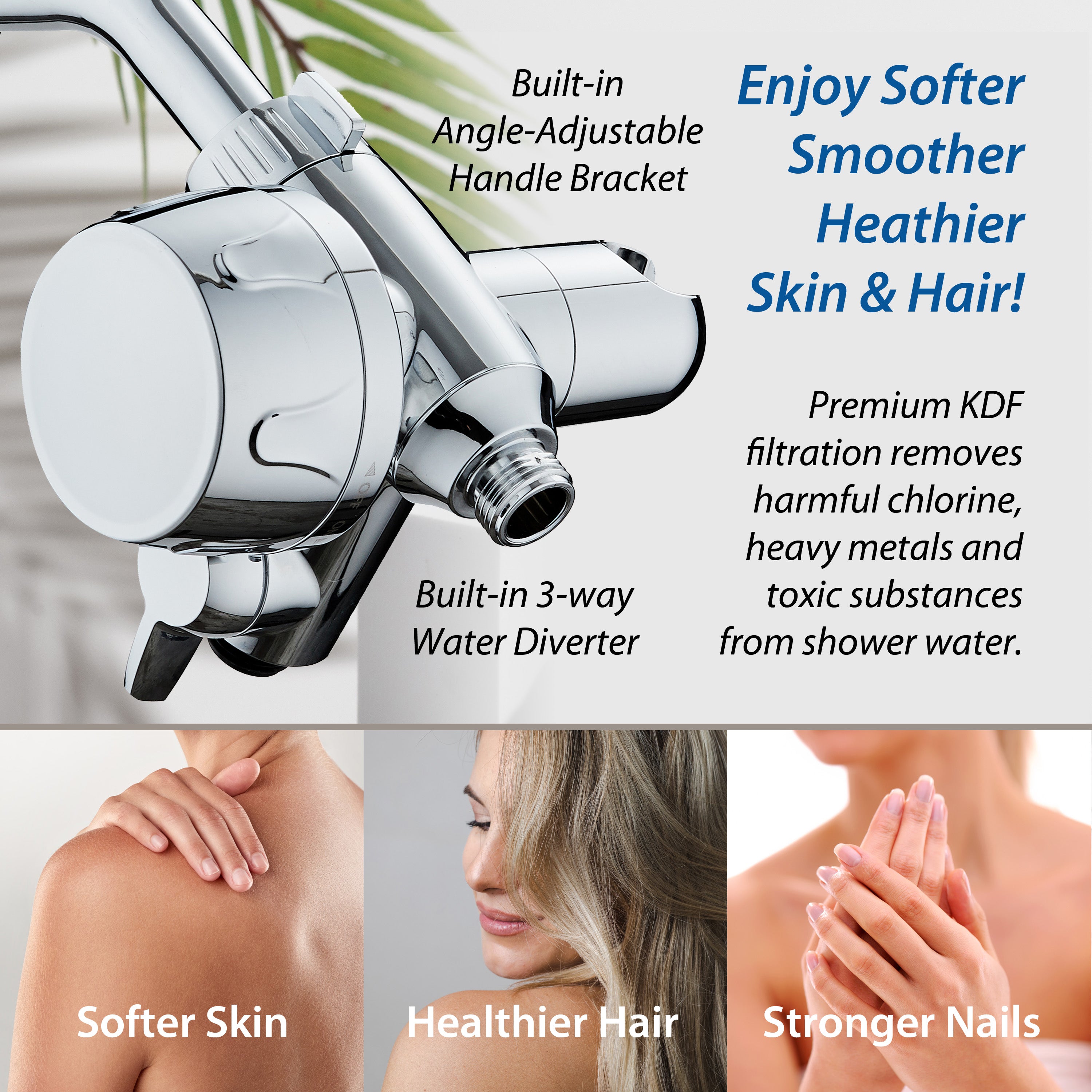 Integrated Shower Filter for Combos with Water Diverter & Antimicrobial KDF Cartridge