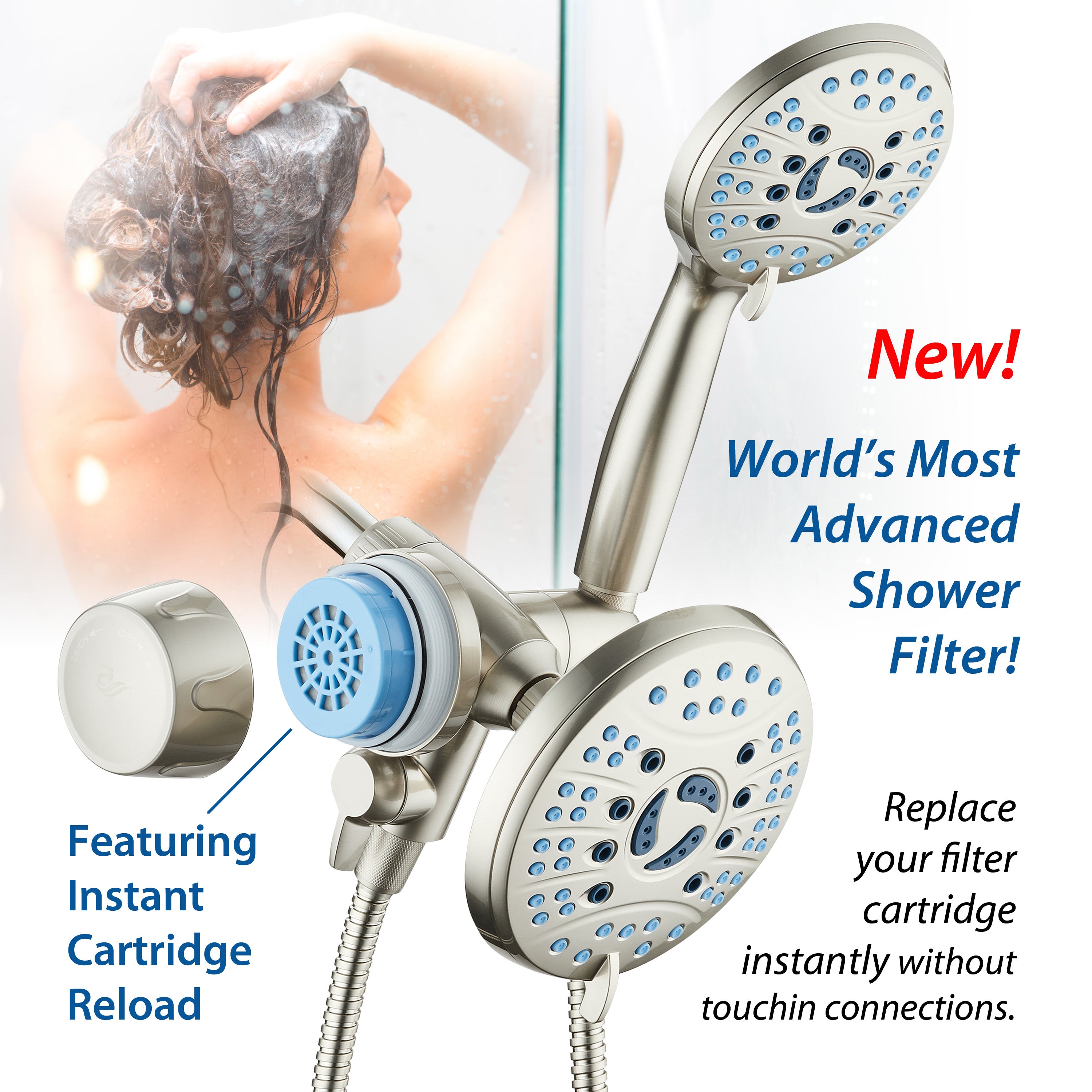 Integrated Shower Filter for Combos with Water Diverter & Antimicrobial KDF Cartridge