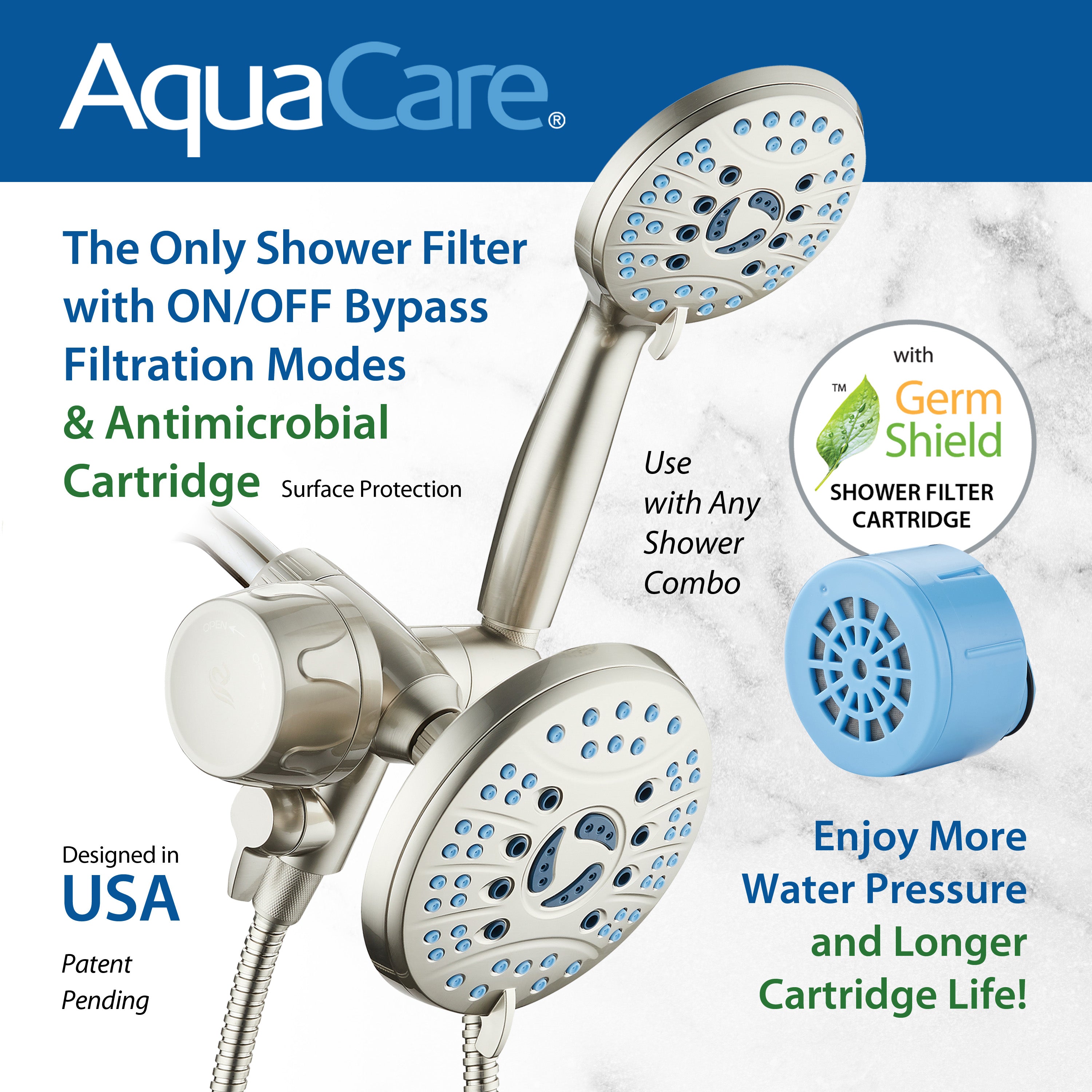 Integrated Shower Filter for Combos with Water Diverter & Antimicrobial KDF Cartridge