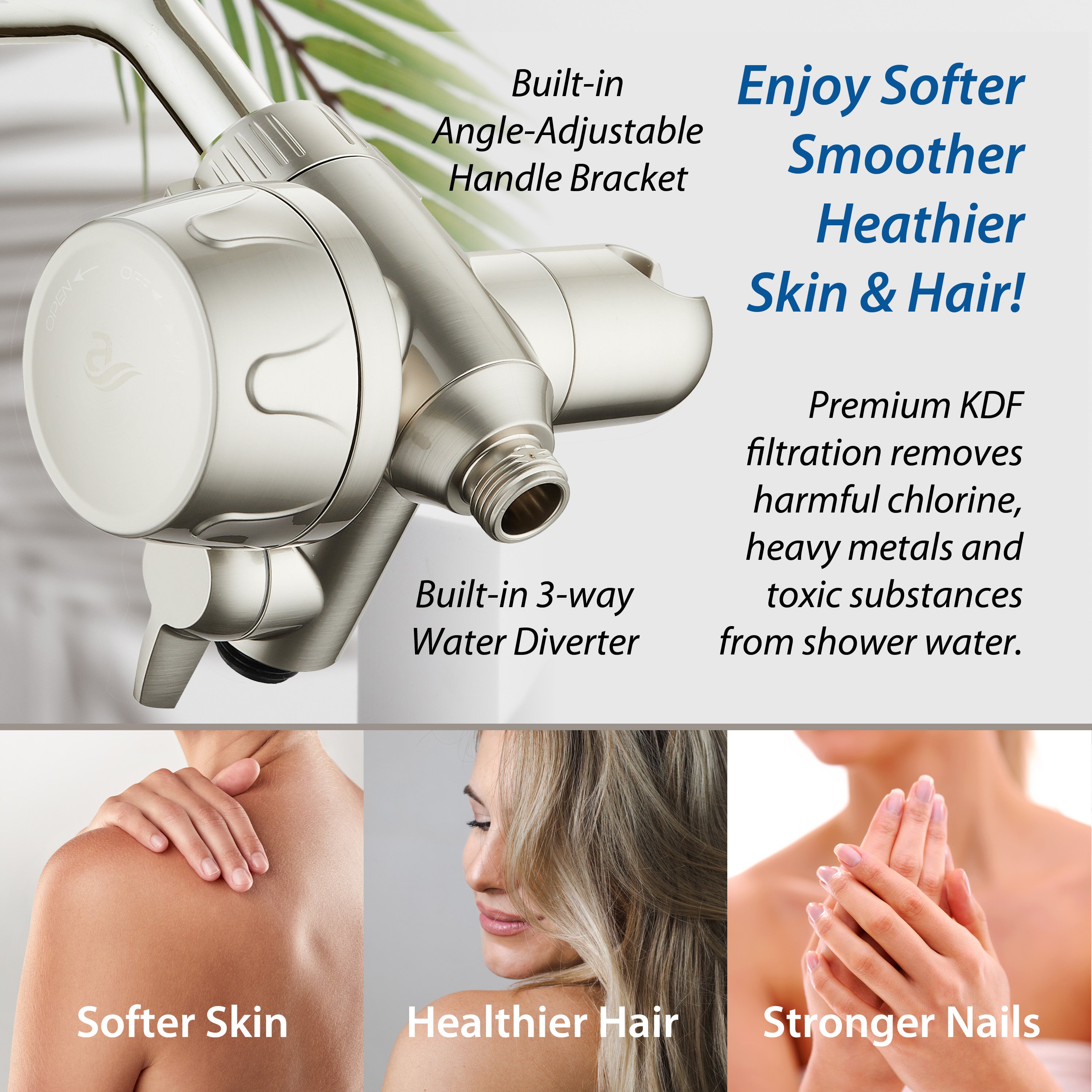 Integrated Shower Filter for Combos with Water Diverter & Antimicrobial KDF Cartridge