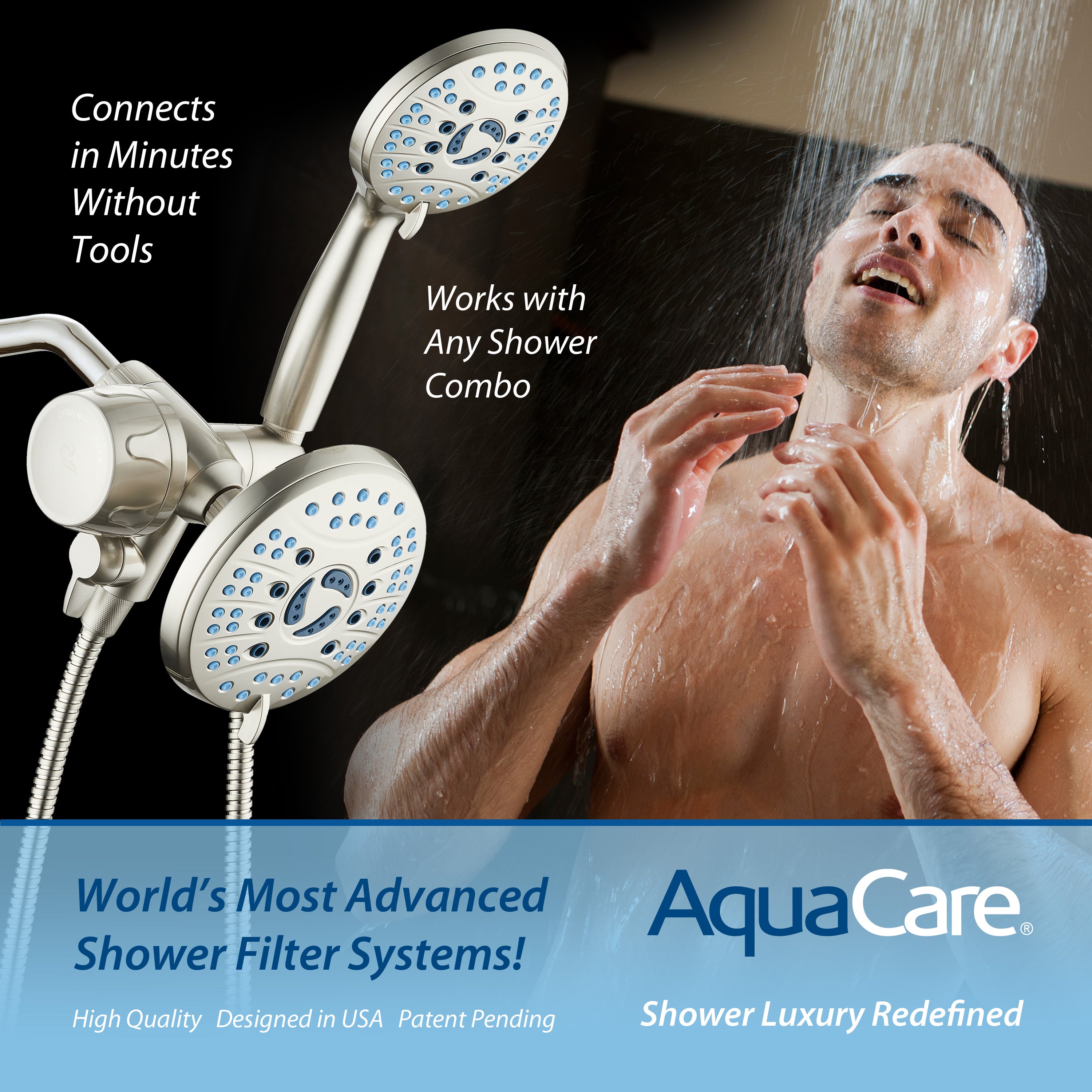 Integrated Shower Filter for Combos with Water Diverter & Antimicrobial KDF Cartridge