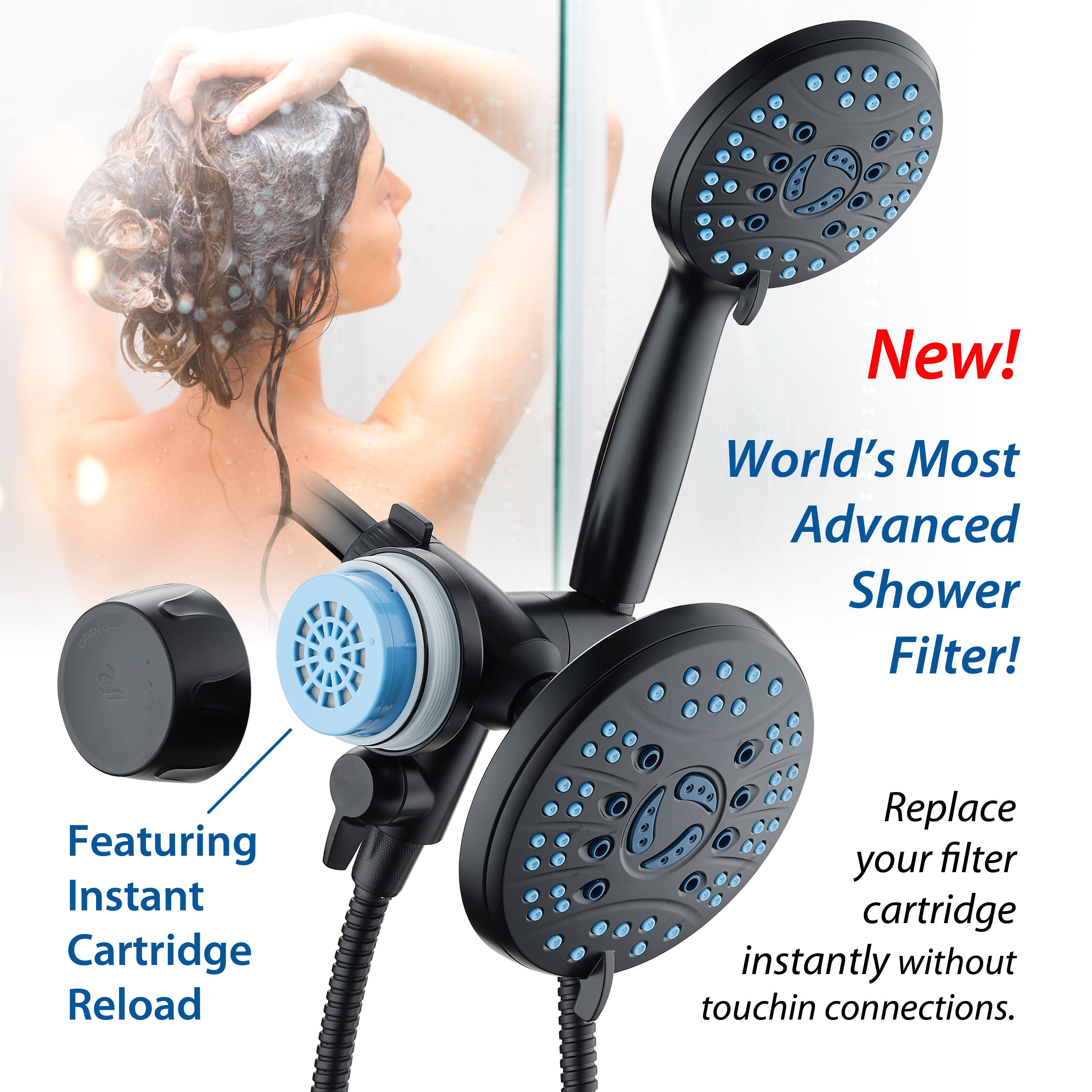 Integrated Shower Filter for Combos with Water Diverter & Antimicrobial KDF Cartridge