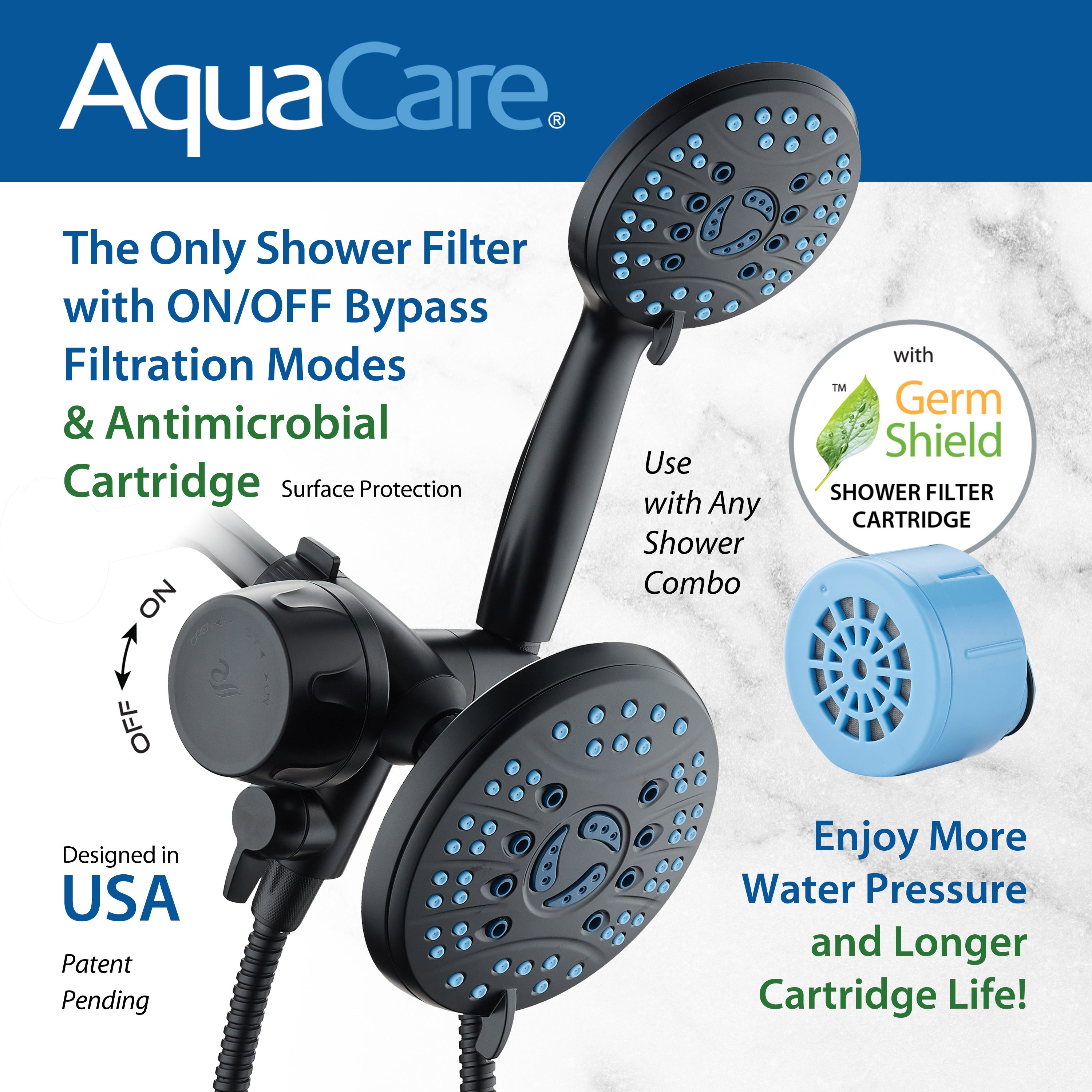 Integrated Shower Filter for Combos with Water Diverter & Antimicrobial KDF Cartridge