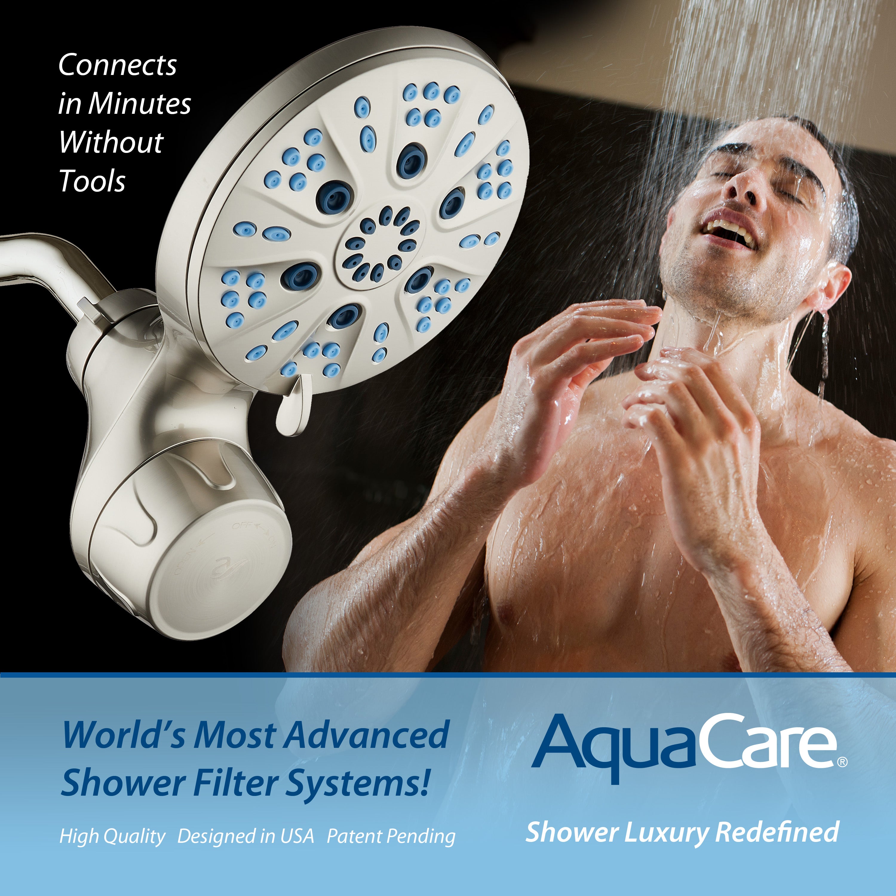 Raised 6-setting 6" Rain Showerhead with Built-in Shower Filter & Antimicrobial KDF Cartridge