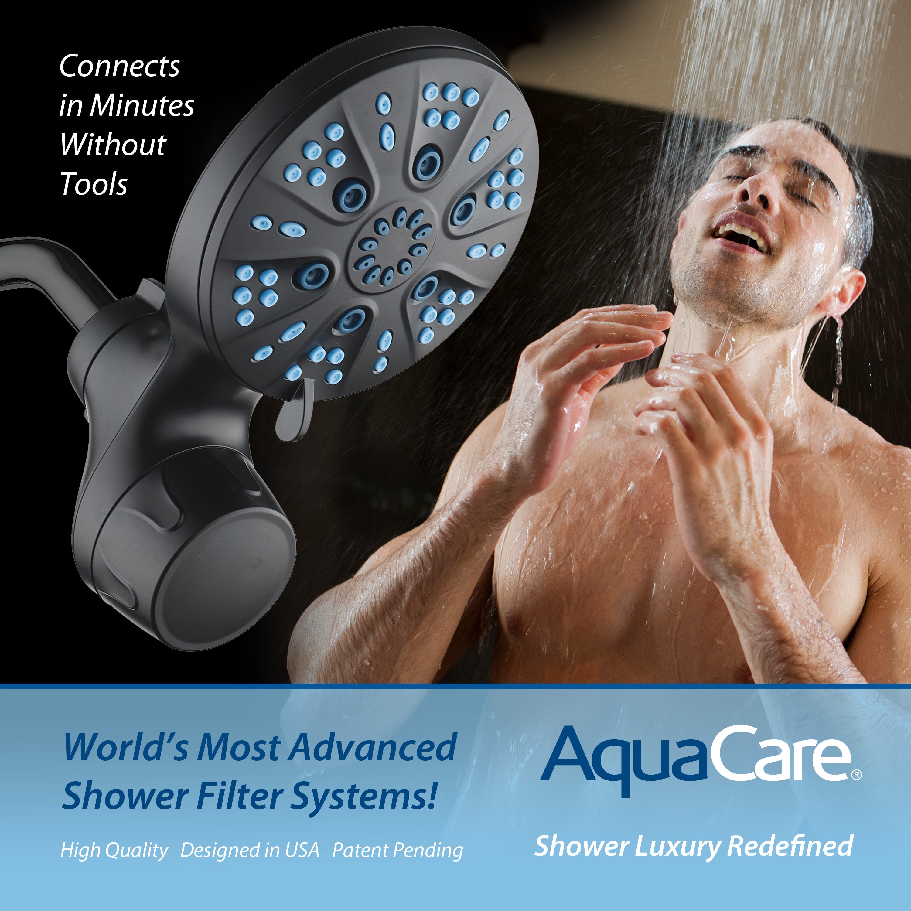 Raised 6-setting 6" Rain Showerhead with Built-in Shower Filter & Antimicrobial KDF Cartridge