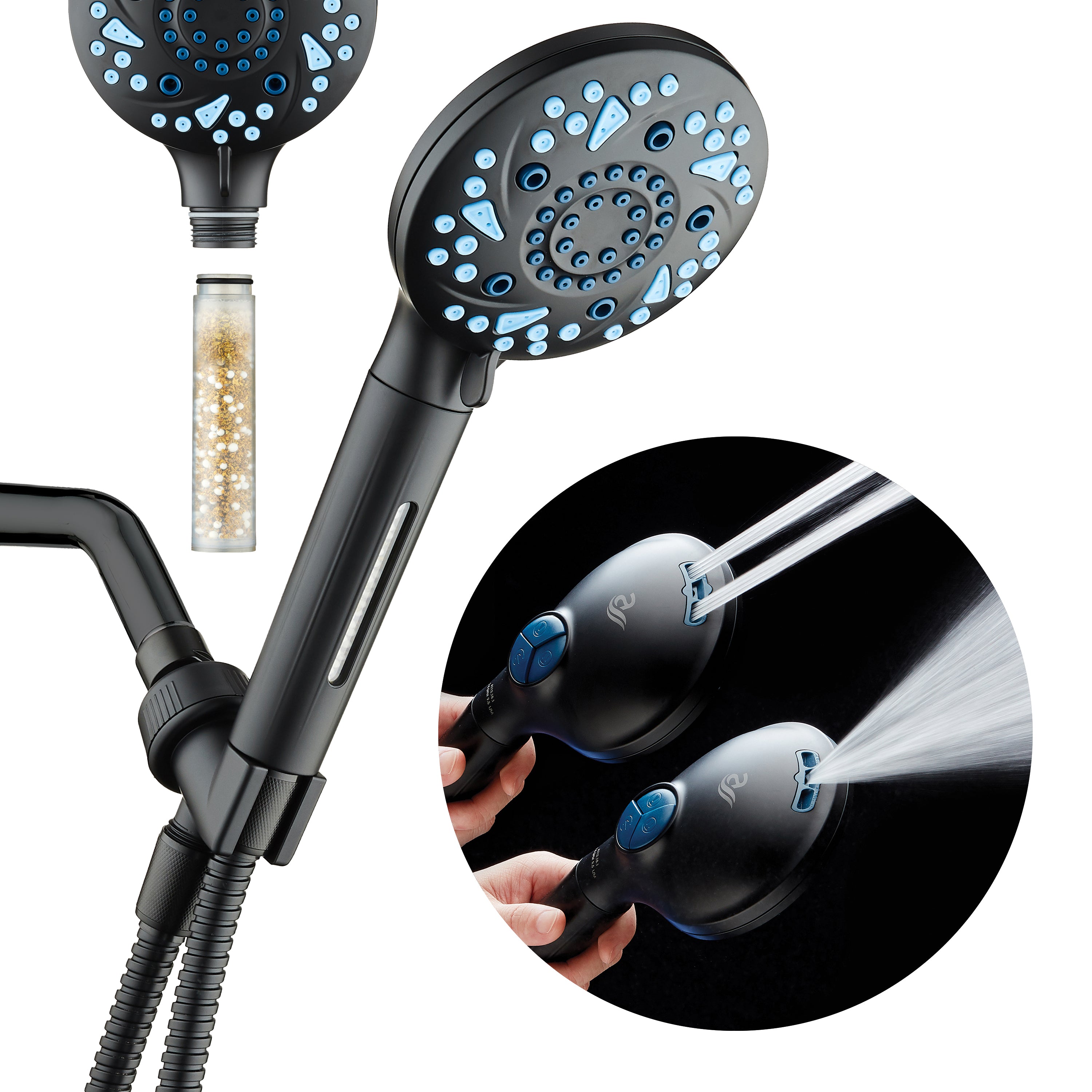 3.0 Series All-in-One 10-setting Hand Shower with Shower Filter, 2-mode Power Wash & Push-button Function Switch