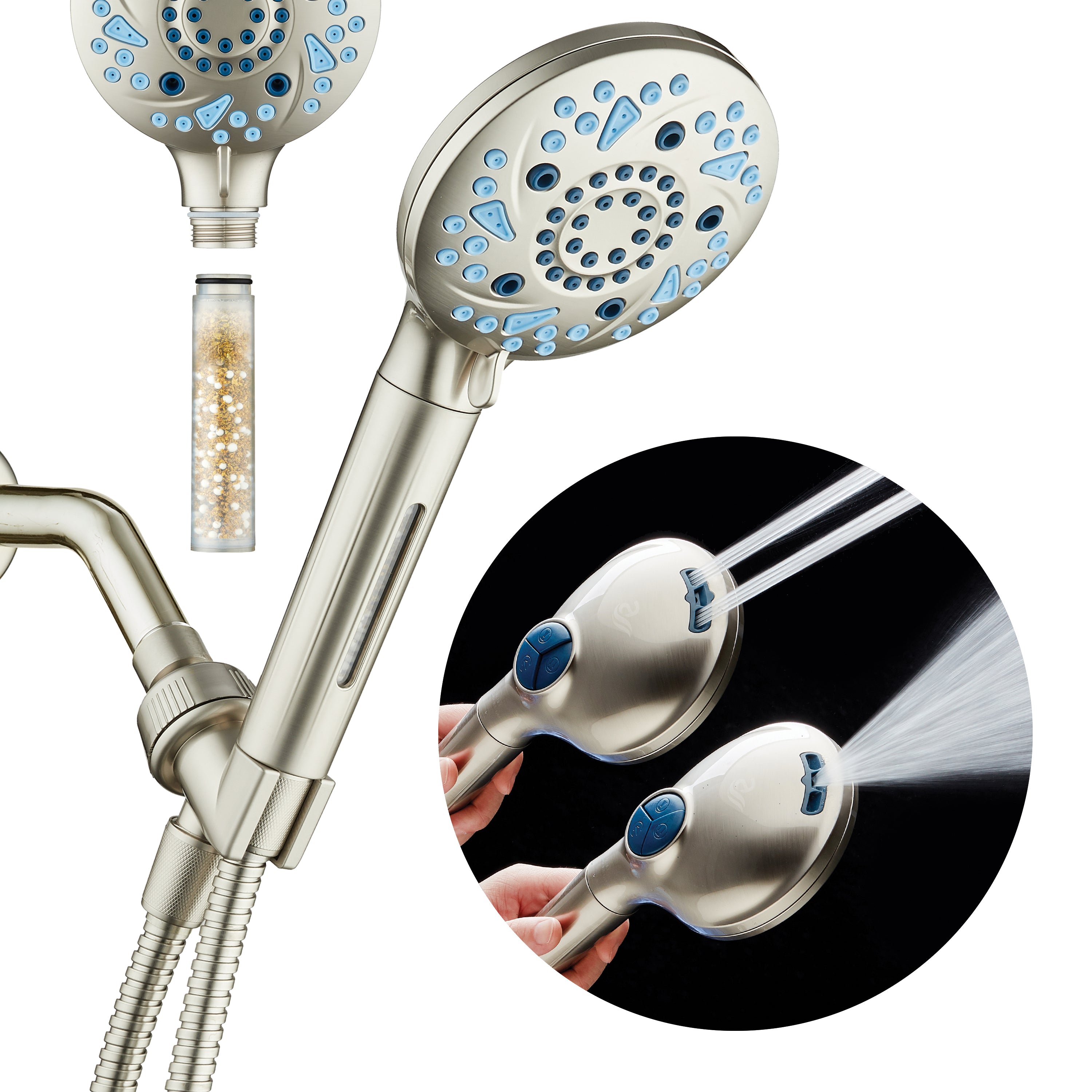 3.0 Series All-in-One 10-setting Hand Shower with Shower Filter, 2-mode Power Wash & Push-button Function Switch