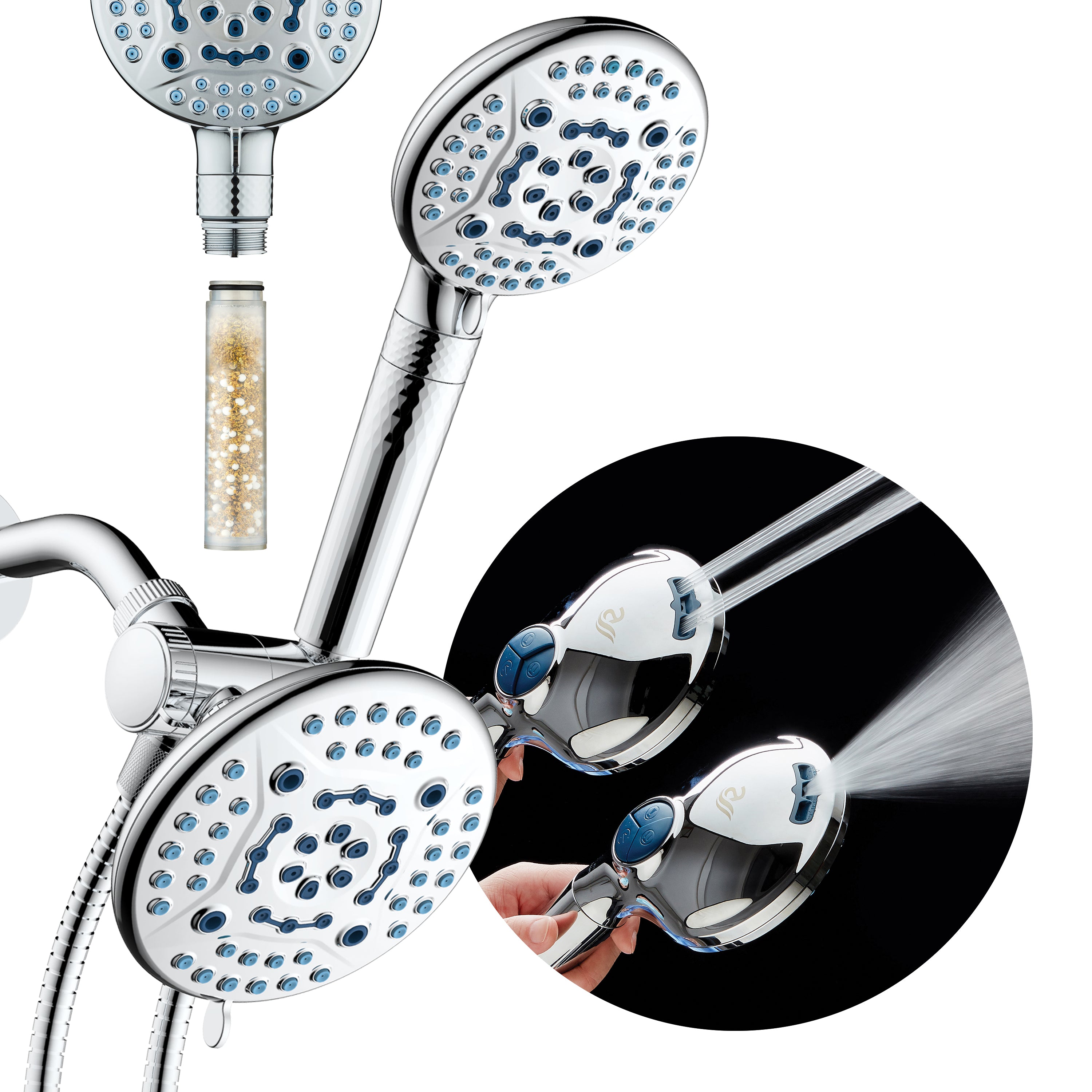 4X All-in-One 82-setting 4-way Rain Combo with Shower Filter & 2-mode Power Wash