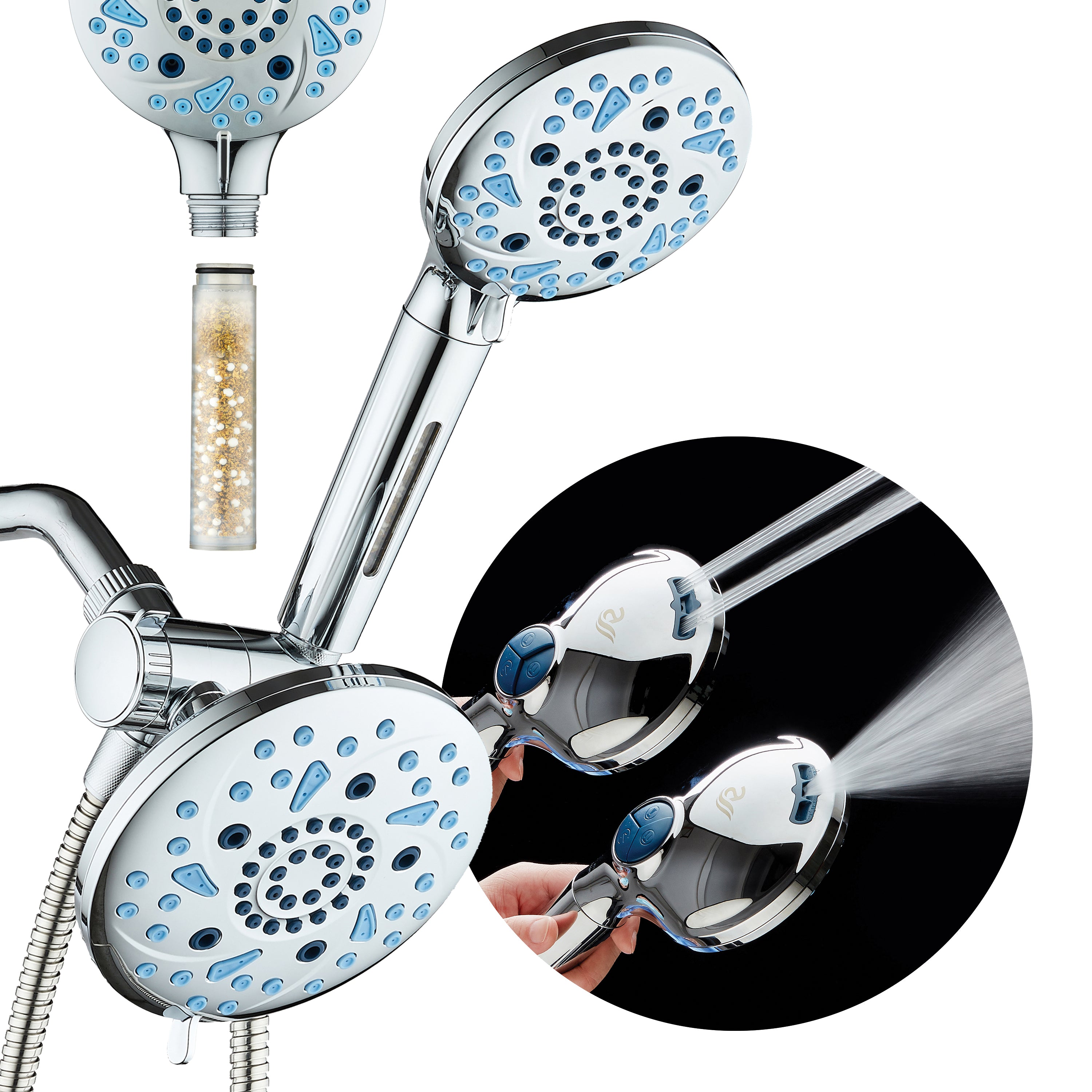 3.0 All-in-One 82-setting 4-way Rain Combo with Shower Filter & 2-mode Power Wash