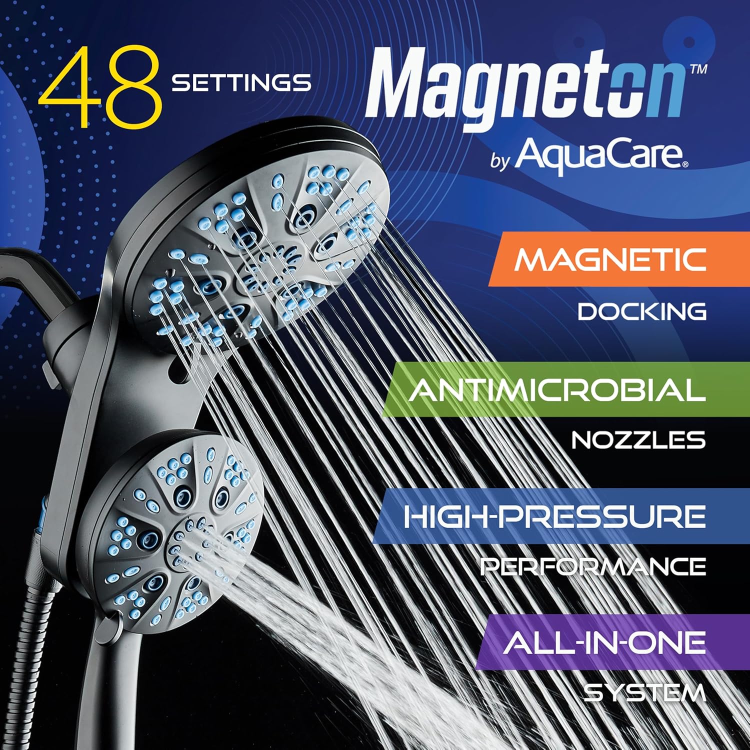 Magneton 48-setting Raised 3-way Rainfall Shower Combo with Magnetic Docking