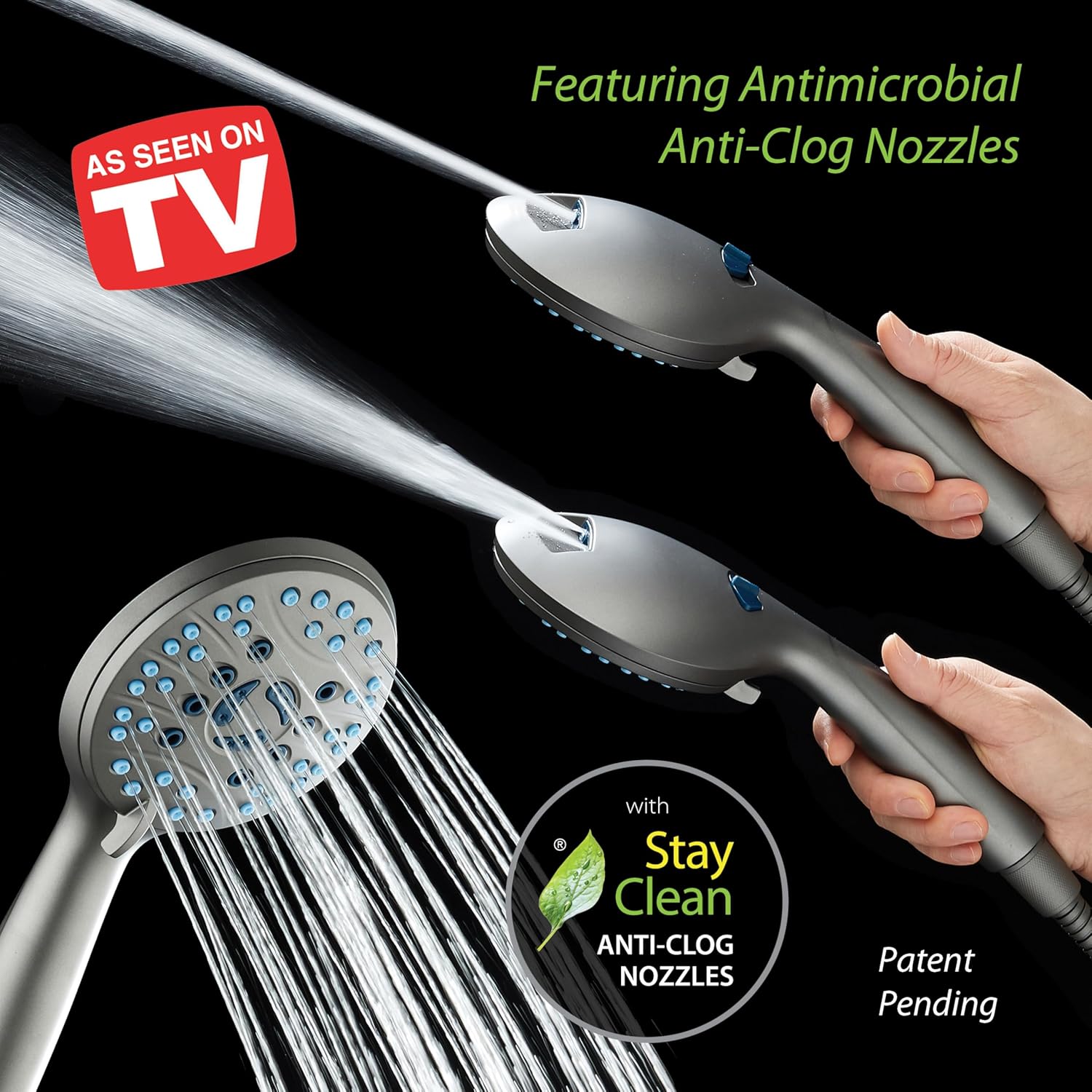 High-pressure 8-setting Hand Shower with Patented 2-mode Power Wash & Bonus Wall Bracket