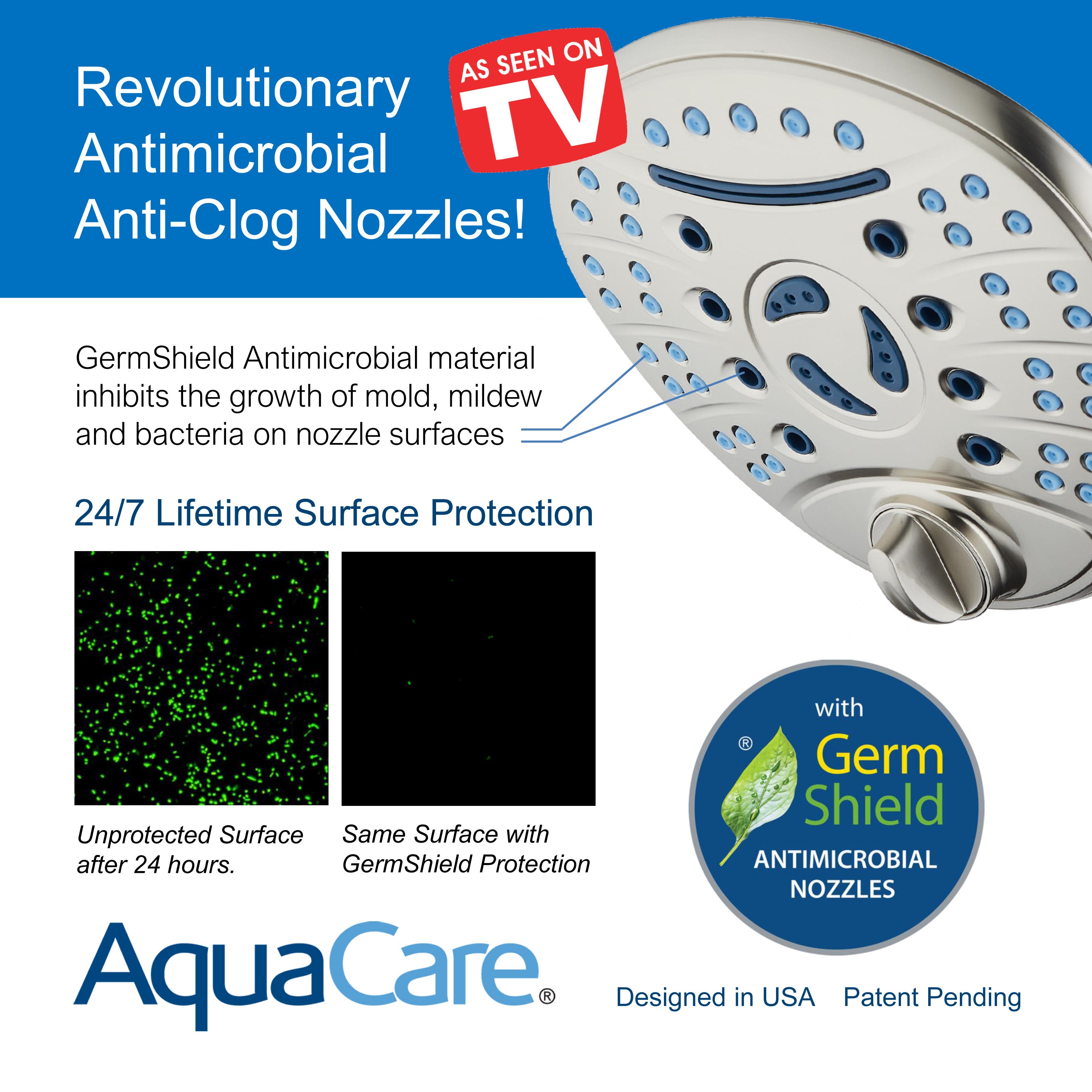 Ultra-Luxury 8-setting 7" Rainfall Shower Head with Antimicrobial Anti-clog Nozzles