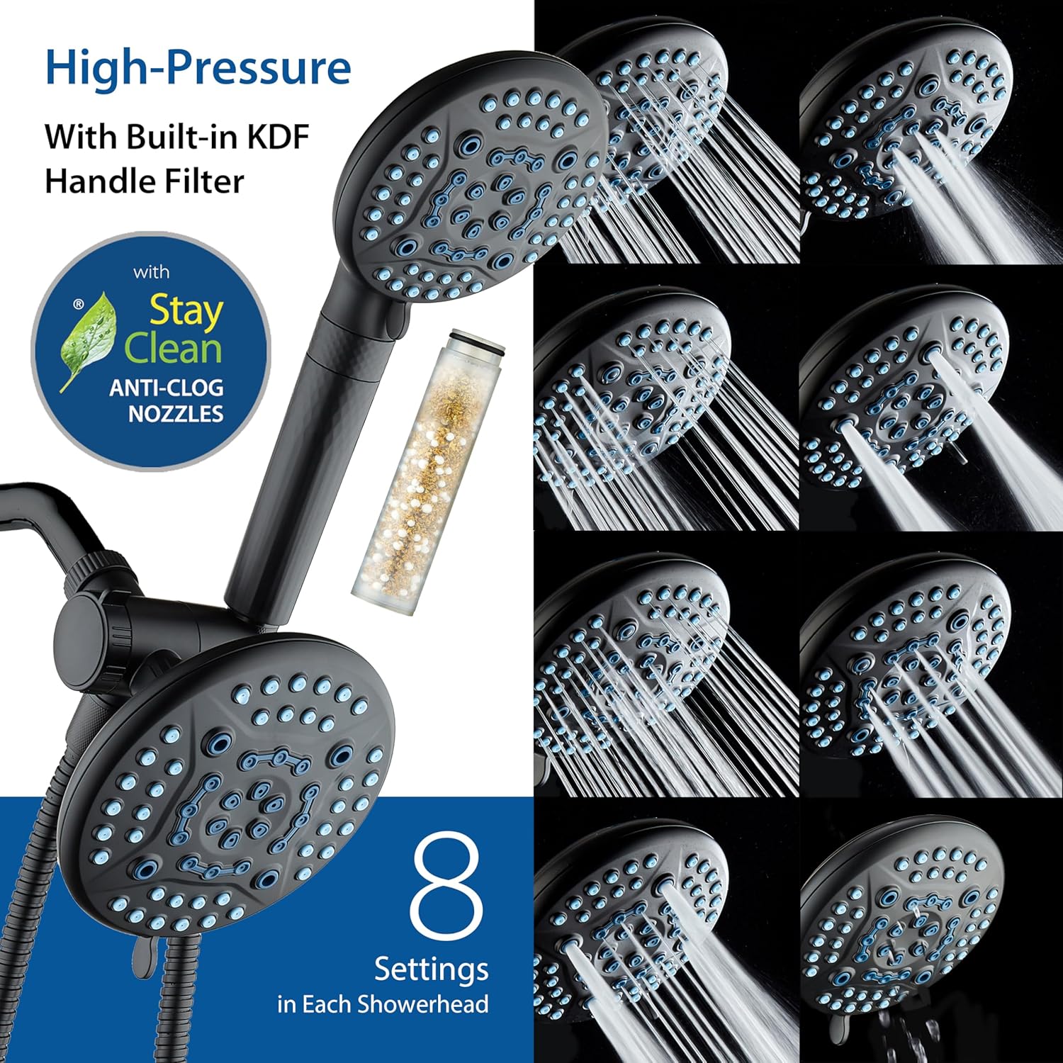 4X All-in-One 82-setting 4-way Rain Combo with Shower Filter & 2-mode Power Wash
