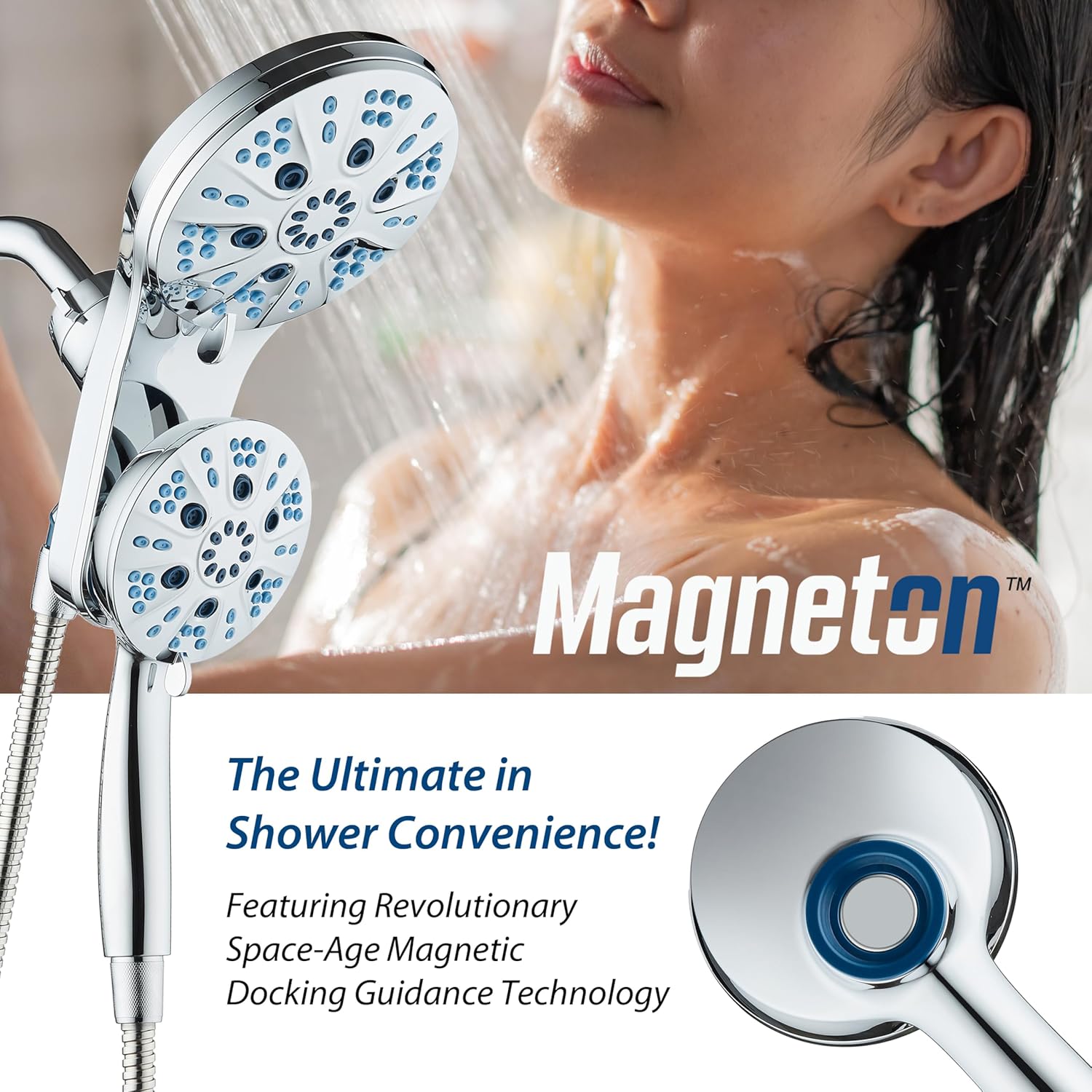 Magneton 48-setting Raised 3-way Rainfall Shower Combo with Magnetic Docking