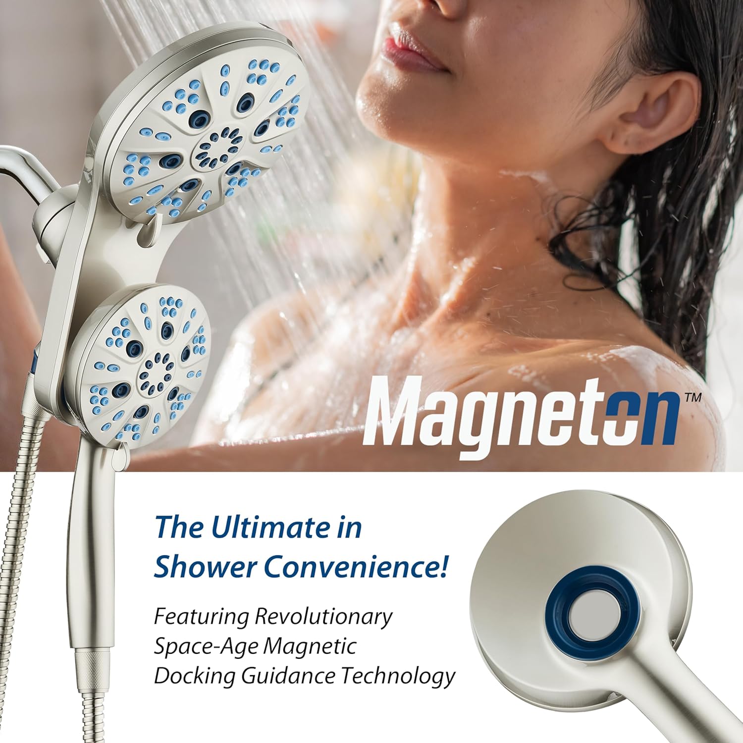 Magneton 48-setting Raised 3-way Rainfall Shower Combo with Magnetic Docking