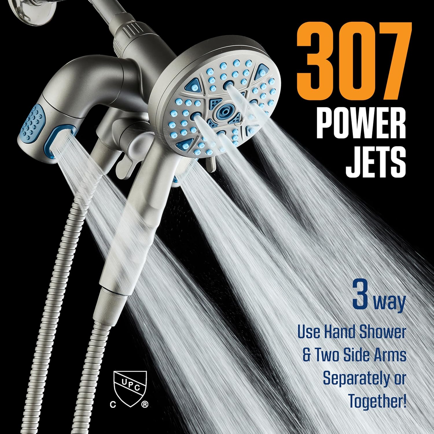 Polaris 208-setting 3-way Shower Combo with Adjustable Hydro Arms & Magnetic Docking